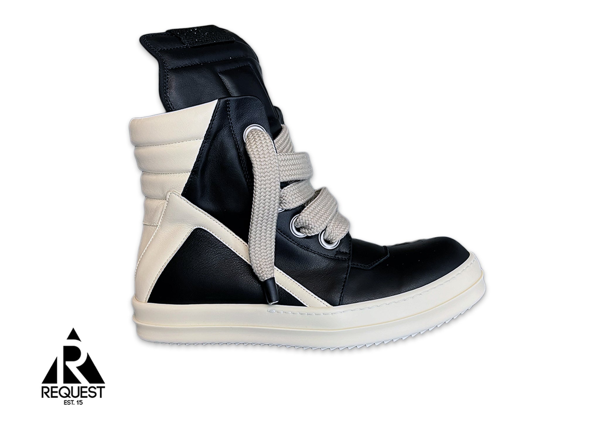 Rick Owens, Porterville Geobasket Leather Jumbo Lace High "Black Milk"
