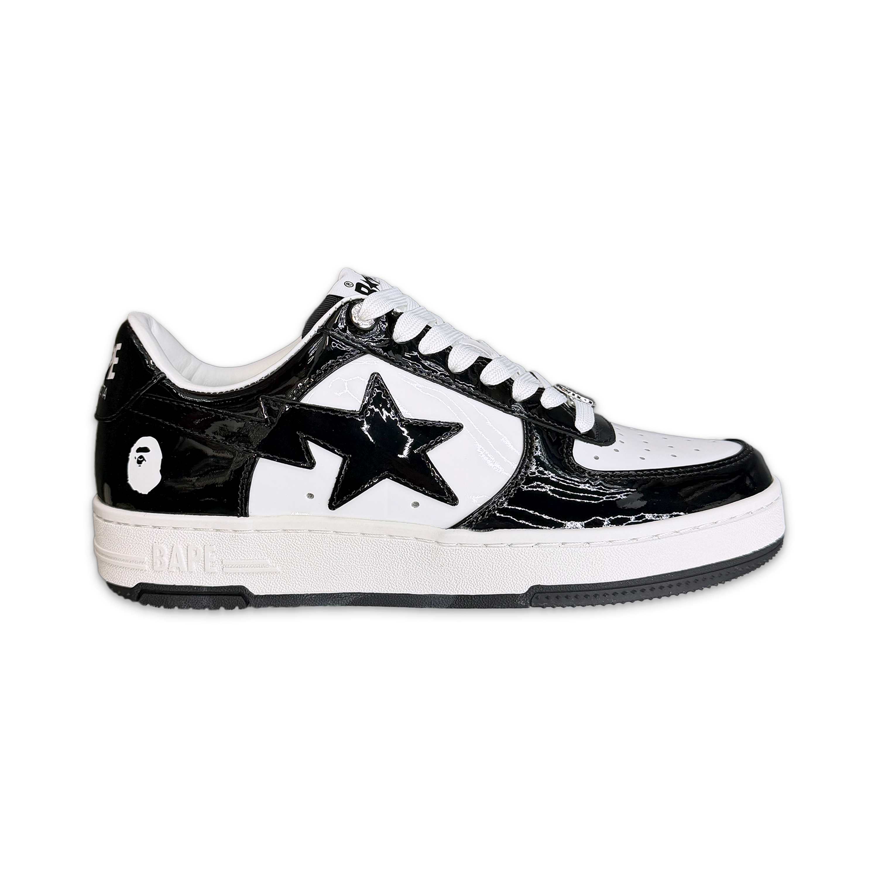 A Bathing Ape (BAPE), Bapesta Low “Black White Patent Leather”