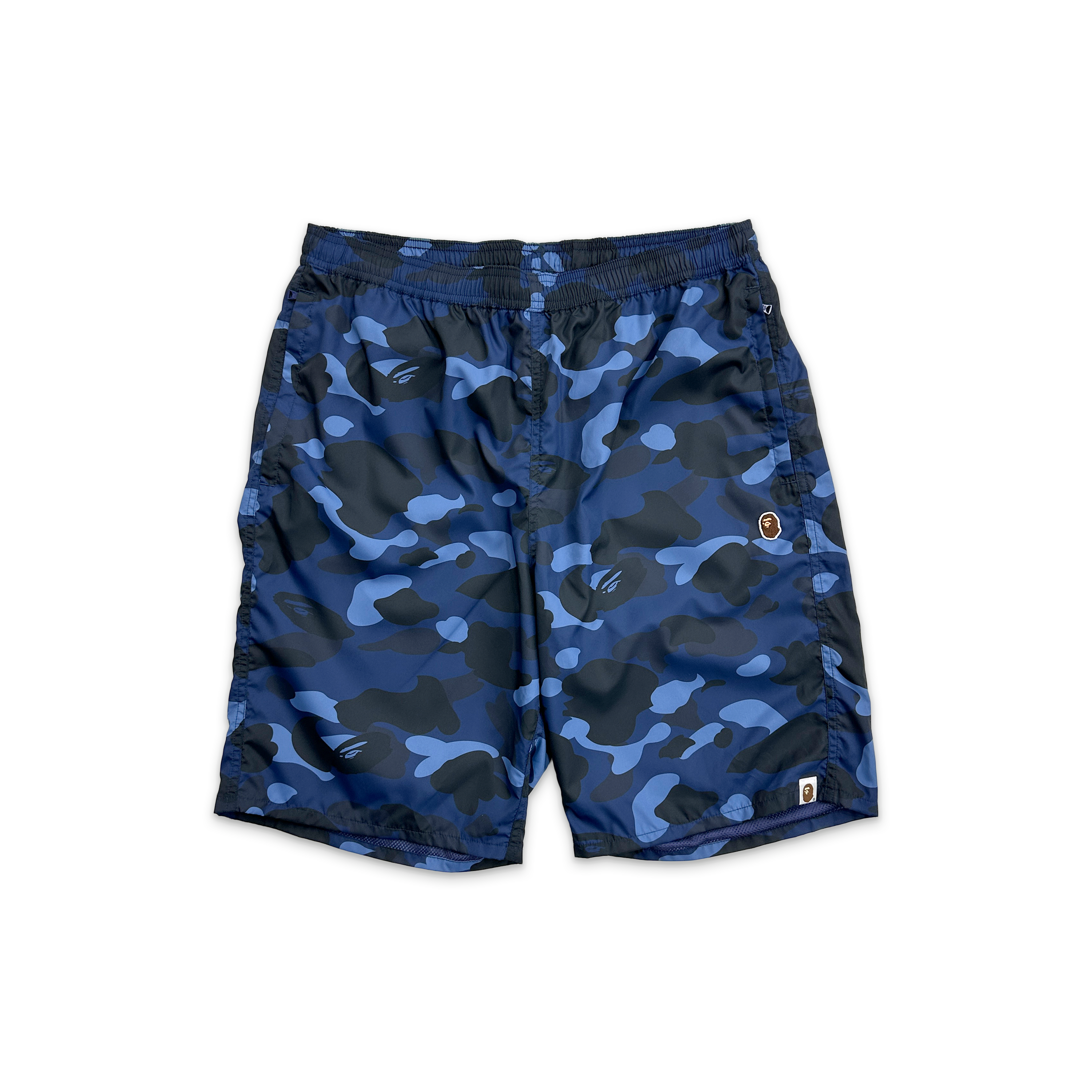 A Bathing Ape (BAPE), One Point Ape Head Color Camo Beach Shorts “Navy”