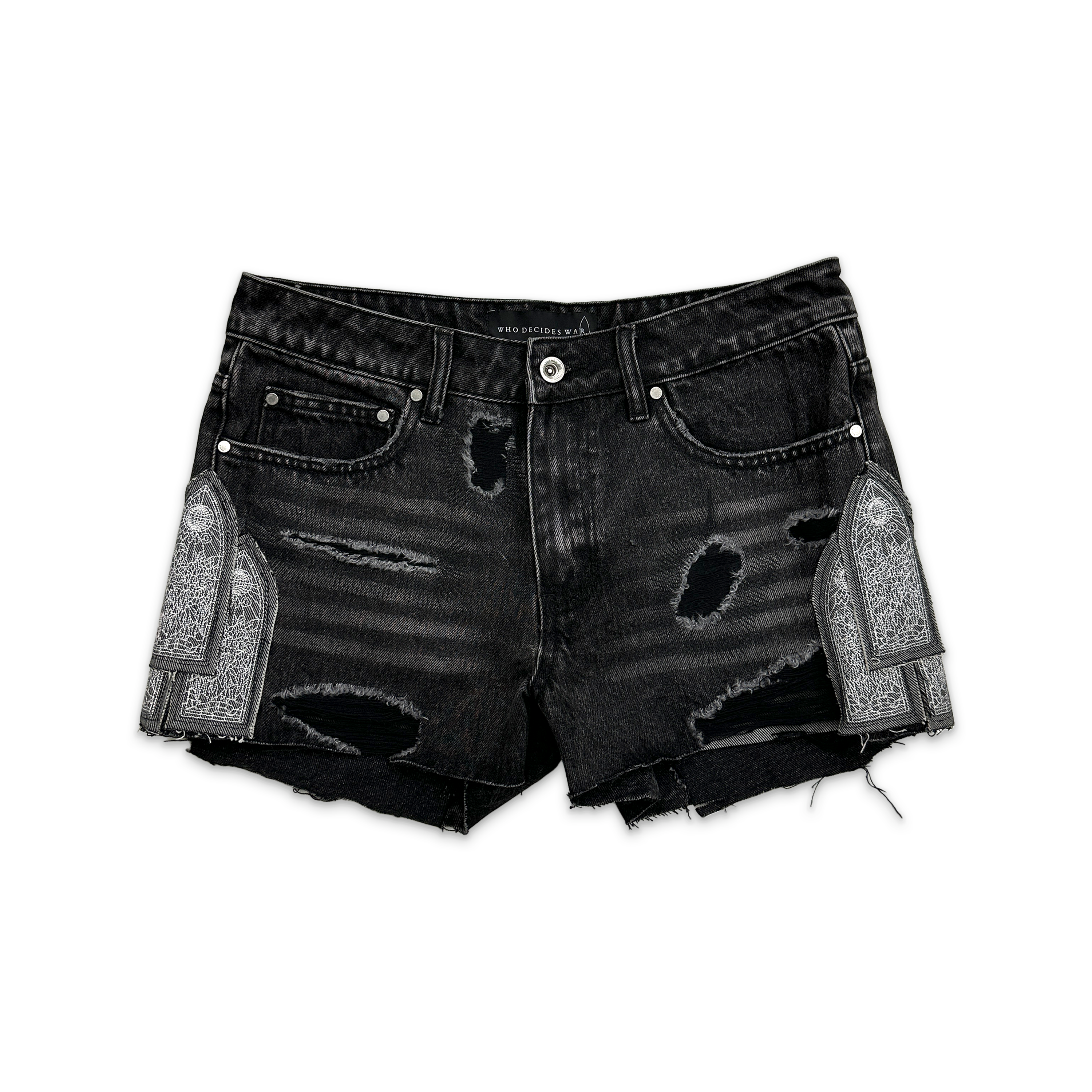 Who Decides War, Arch Patched Denim Shorts "Coal" (W)