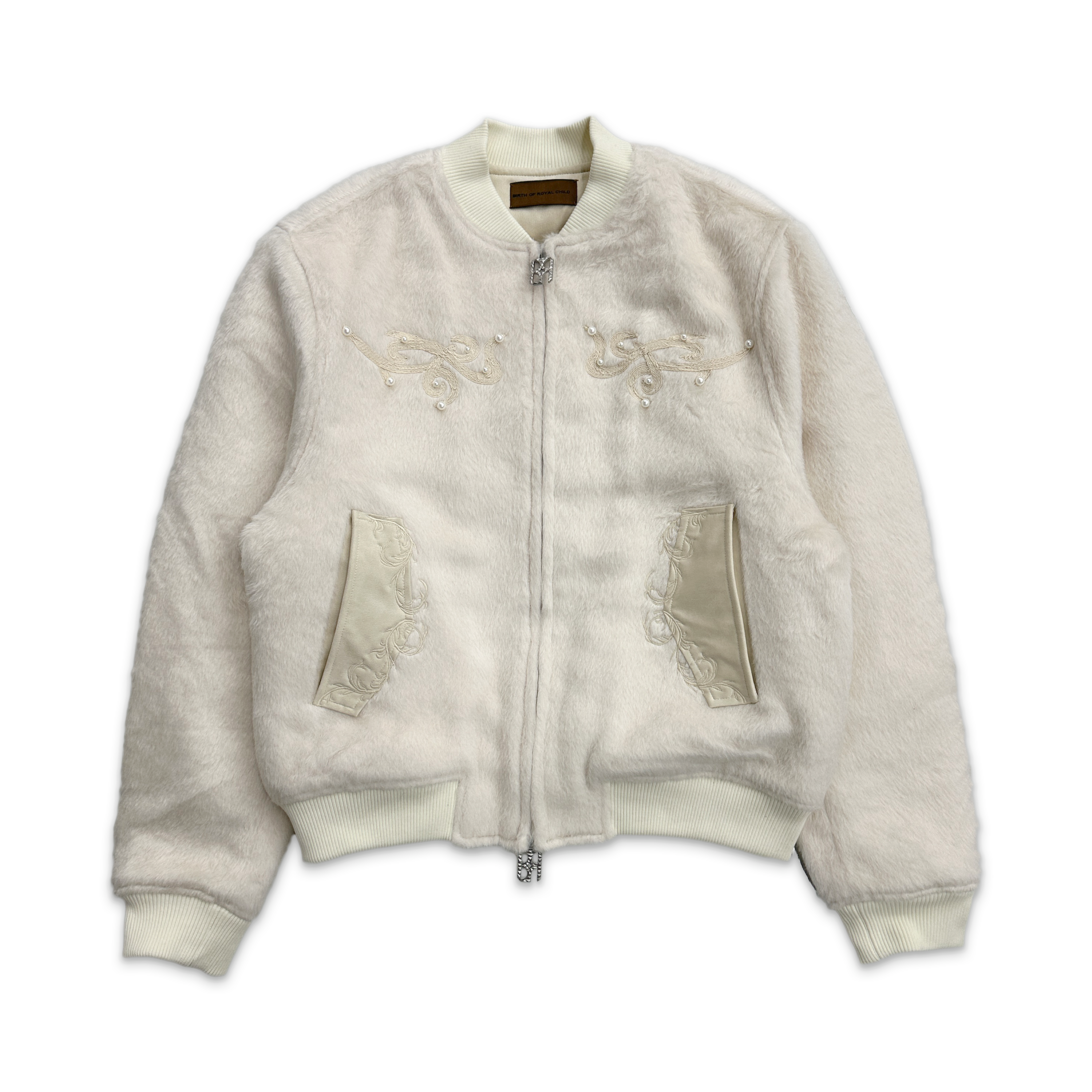 Birth of Royal Child, Pearl Embroidered Wool Jacket "White"