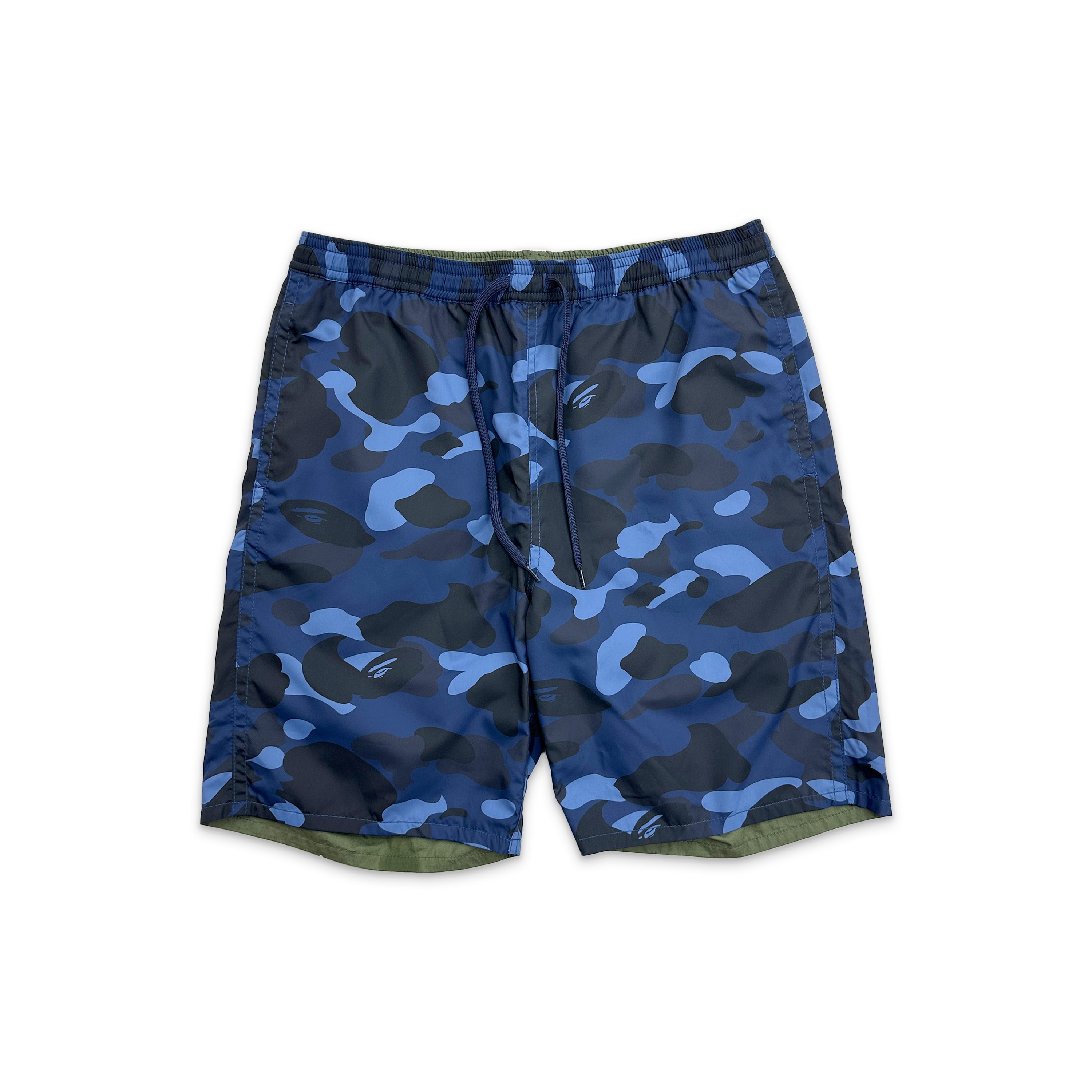 A Bathing Ape (BAPE), Reversible Color Camo Shark Head Shorts “Blue/Olive"