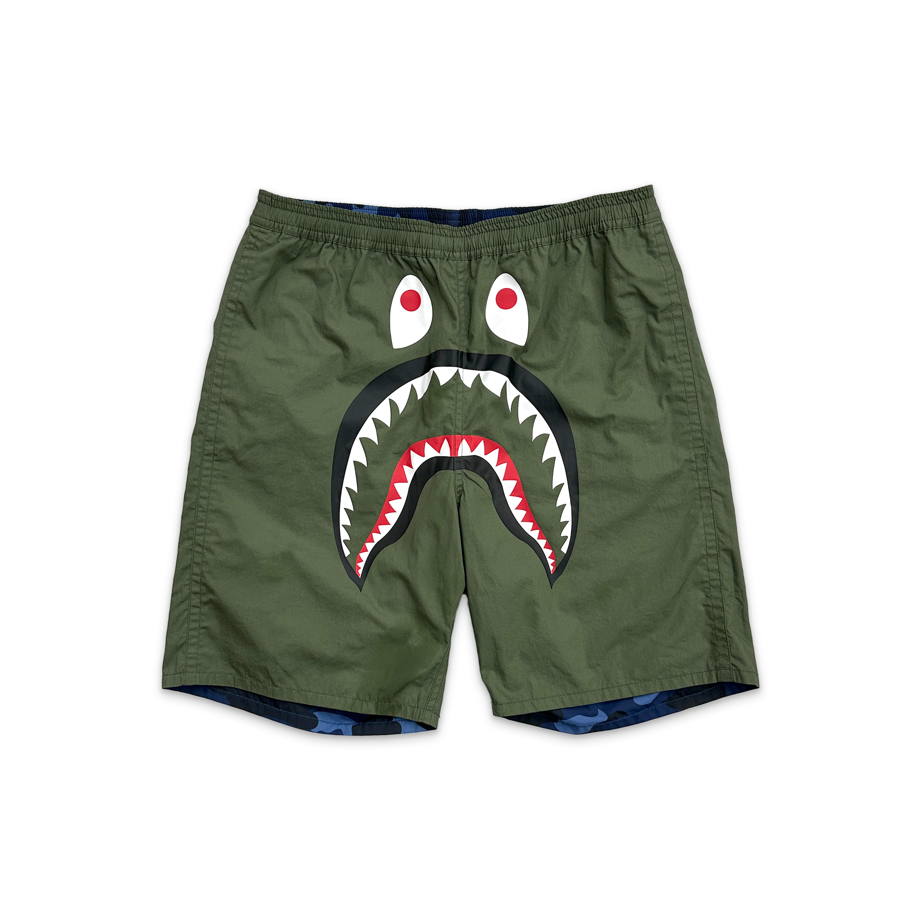 A Bathing Ape (BAPE), Reversible Color Camo Shark Head Shorts “Blue/Olive"