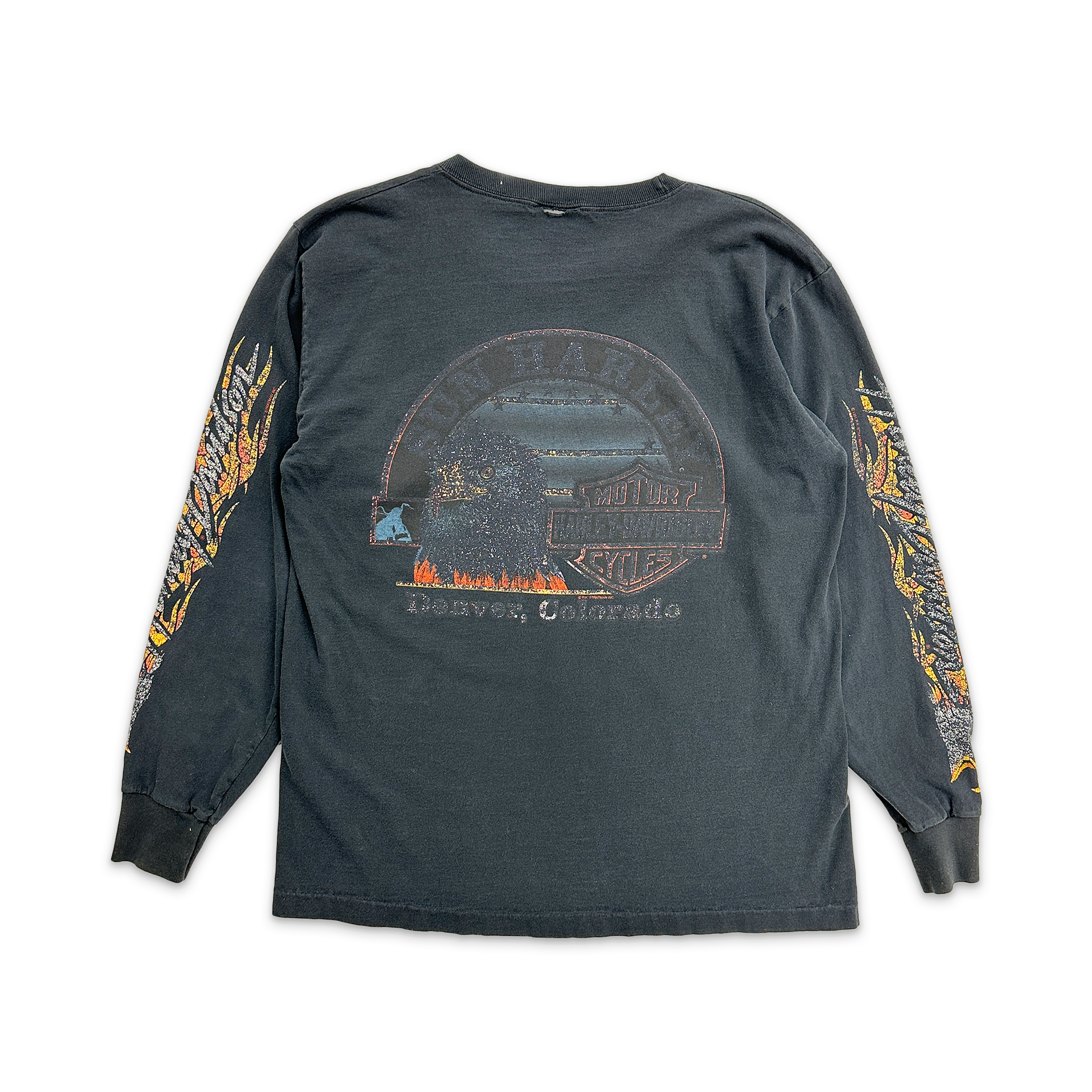 Vintage, Harley Davidson Faded Flame Eagle L/S Tee "Black"
