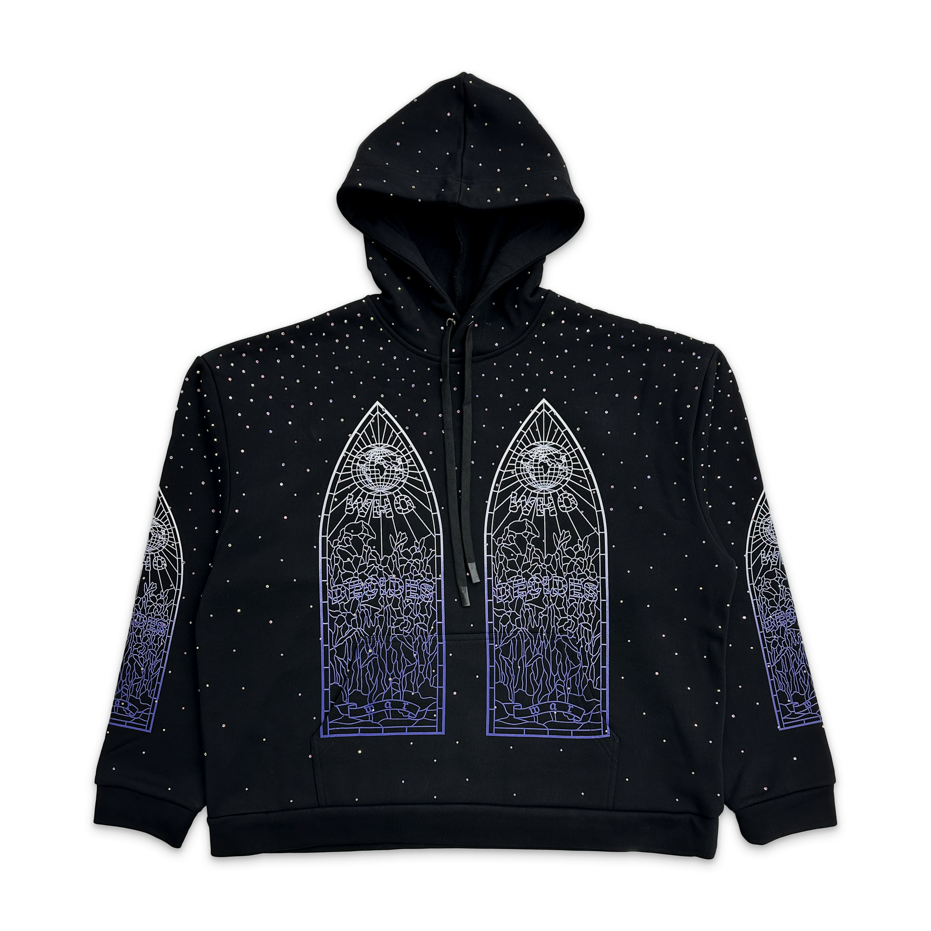 Who Decides War, Rhinestone Hooded Pullover "Coal"