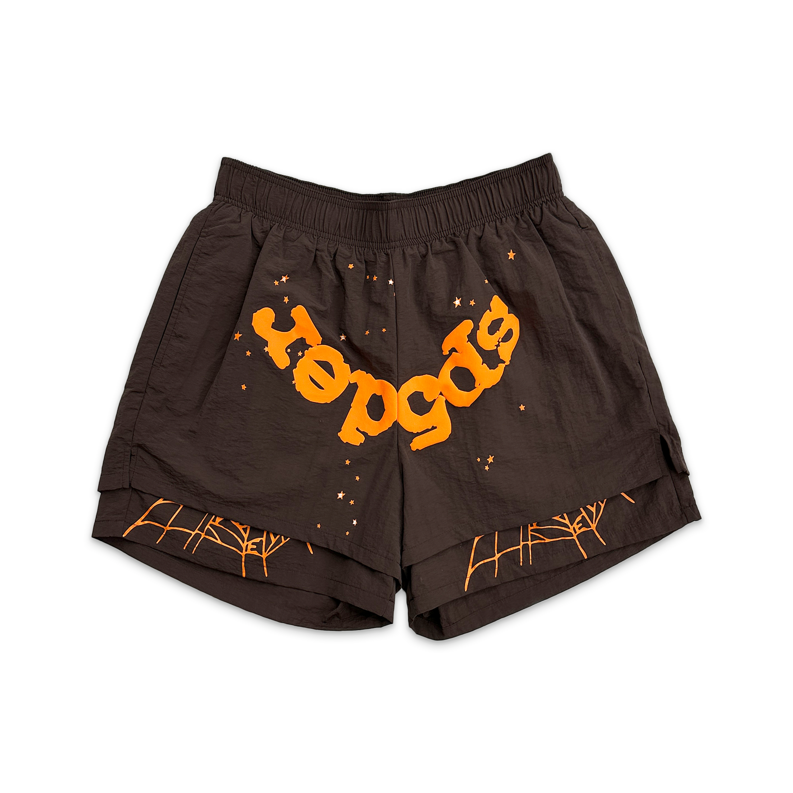 Sp5der, OG Web V2 Double Layer Shorts "Brown Orange"