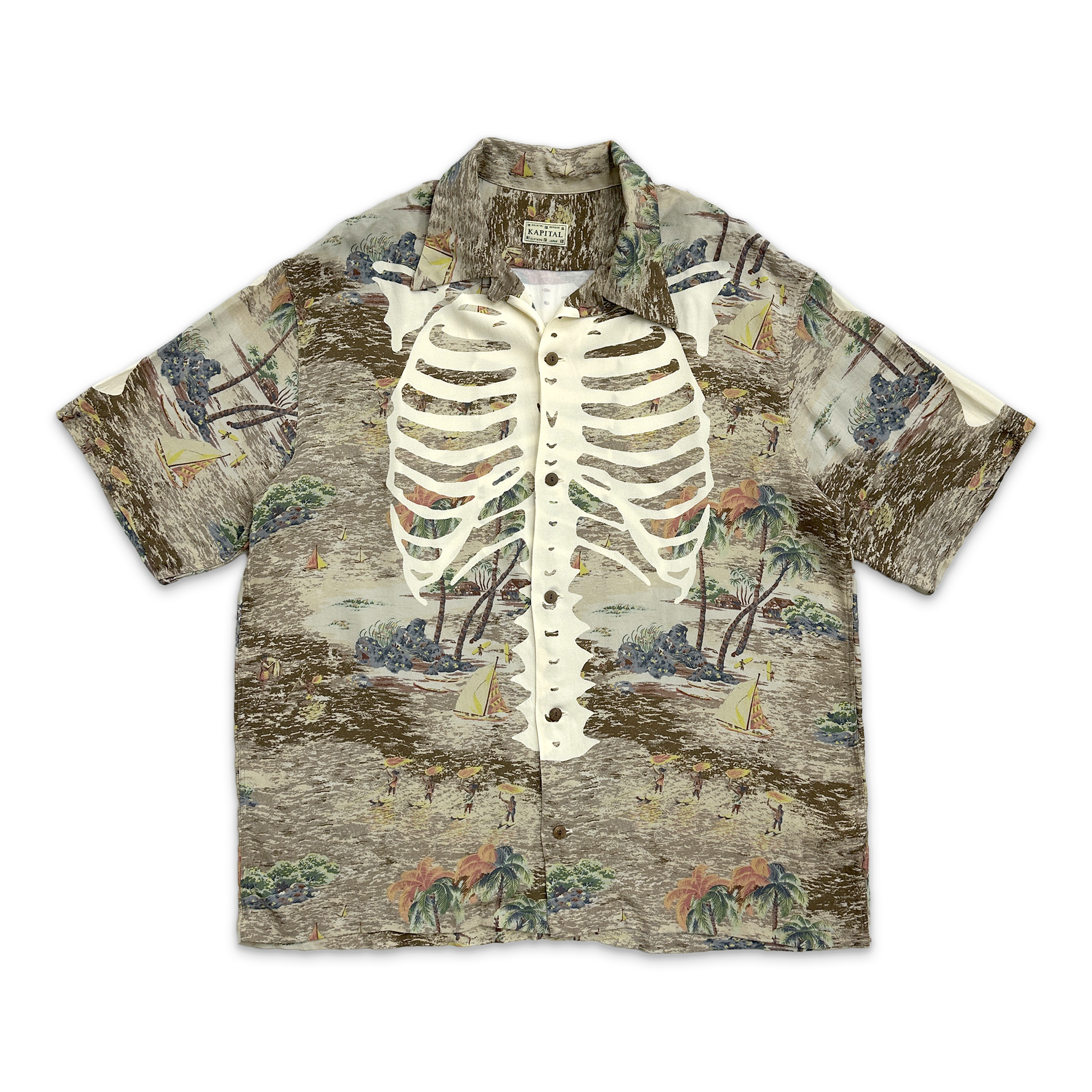 Kapital, Rayon Kamehameha Bone Aloha Shirt "Brown"