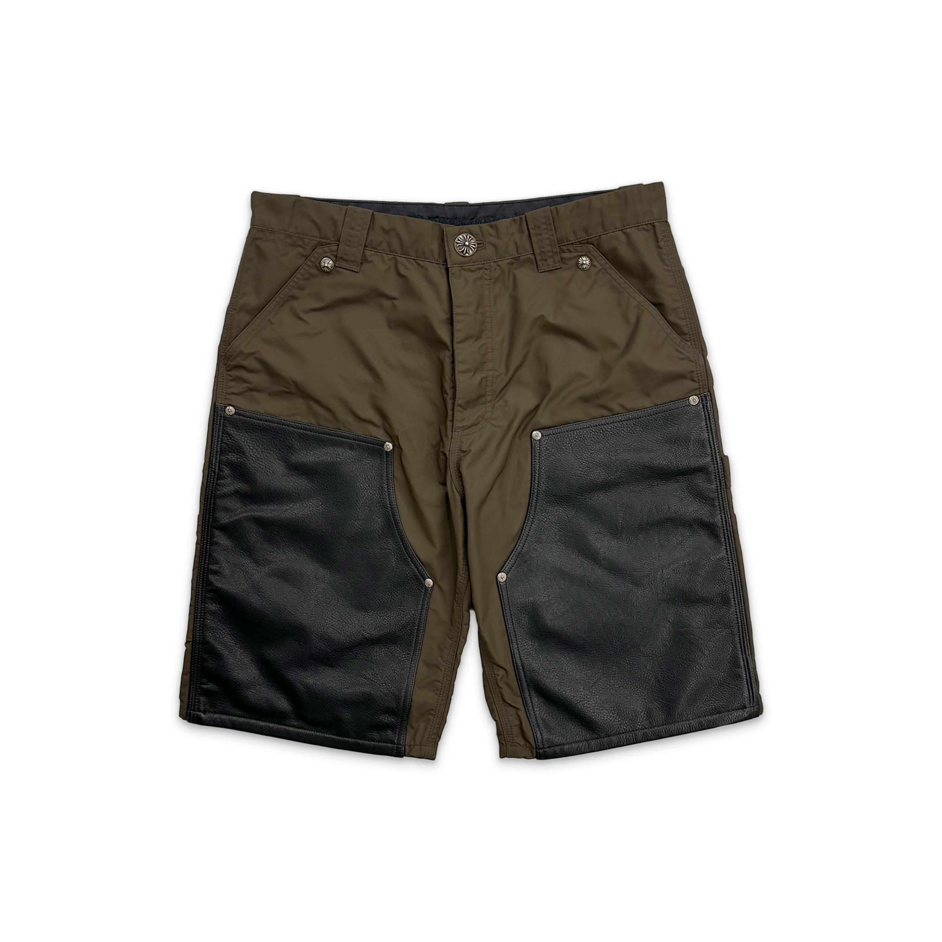 Chrome Hearts, Nylon Leather Knee Carpenter Shorts W/ Cross "Brown"