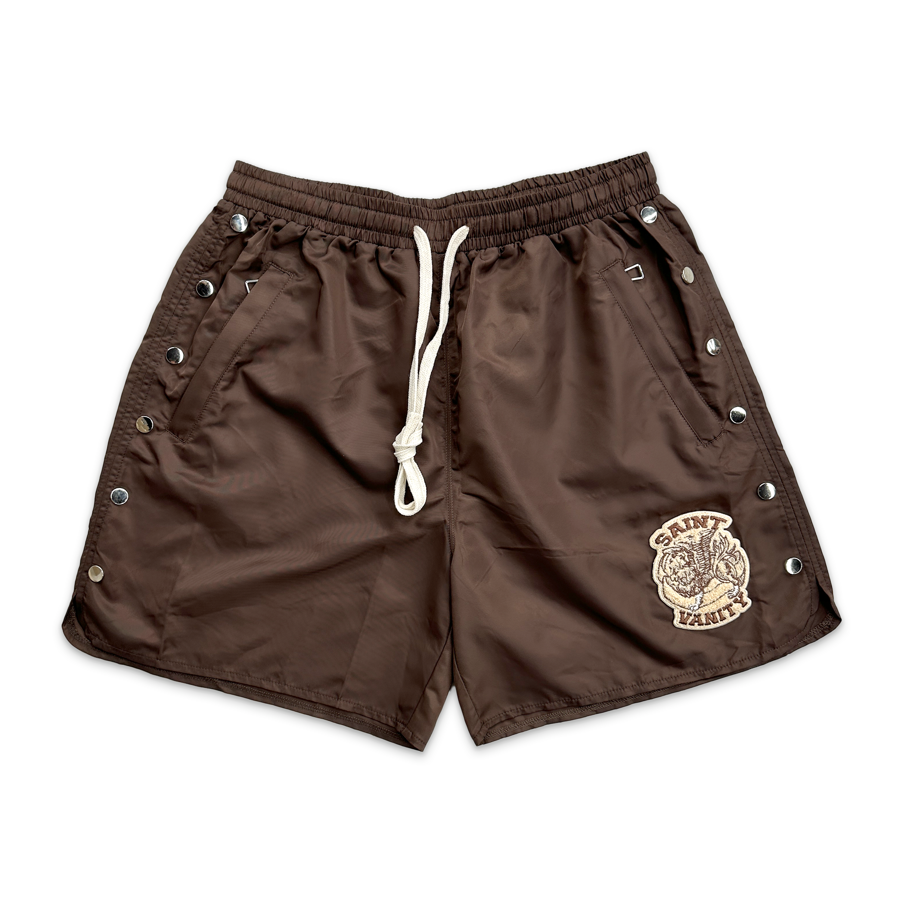 Saint Vanity, Logo Nylon Shorts "Brown"