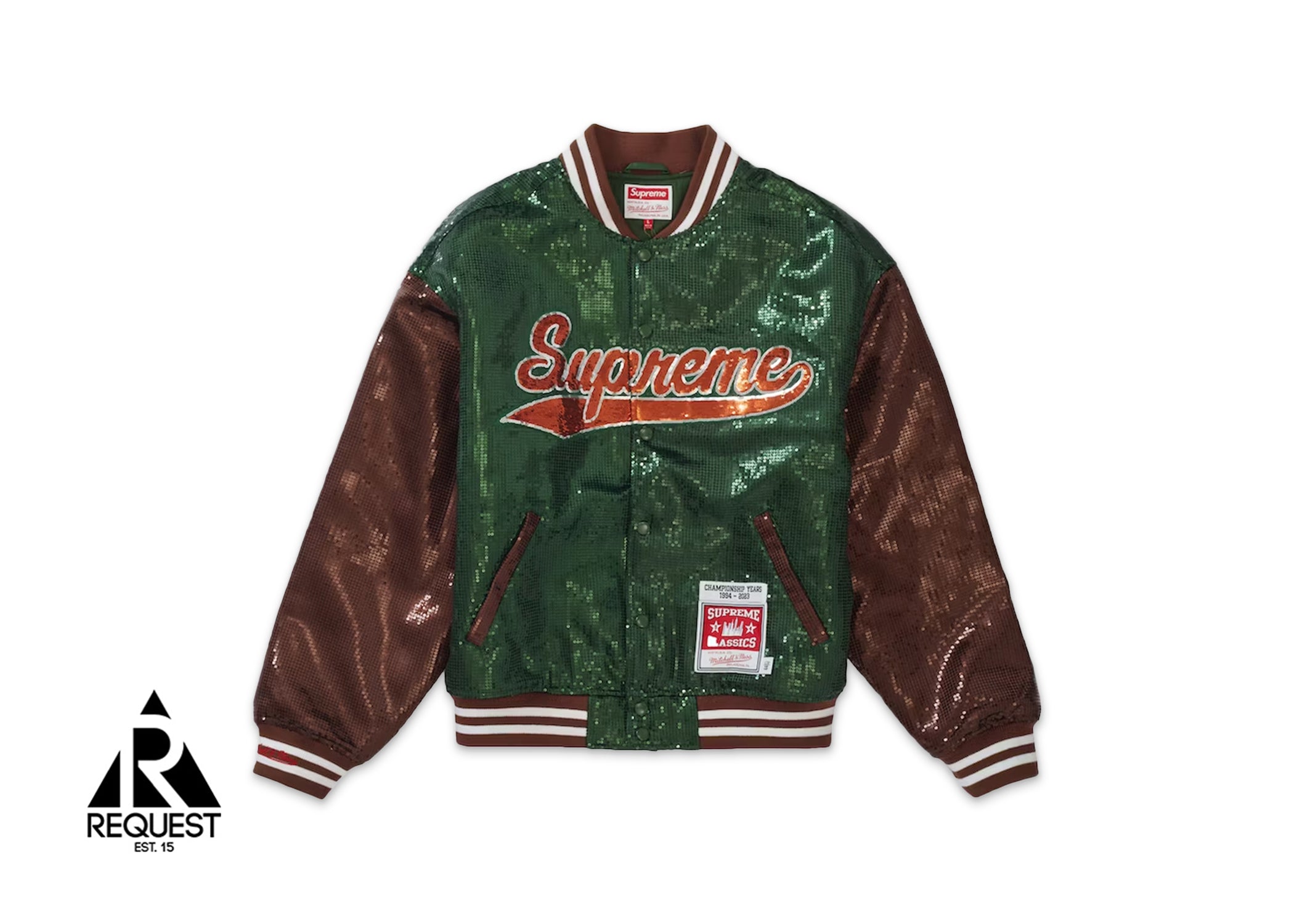 Supreme Mitchell & Ness Sequin Varsity Jacket “Green” | Request