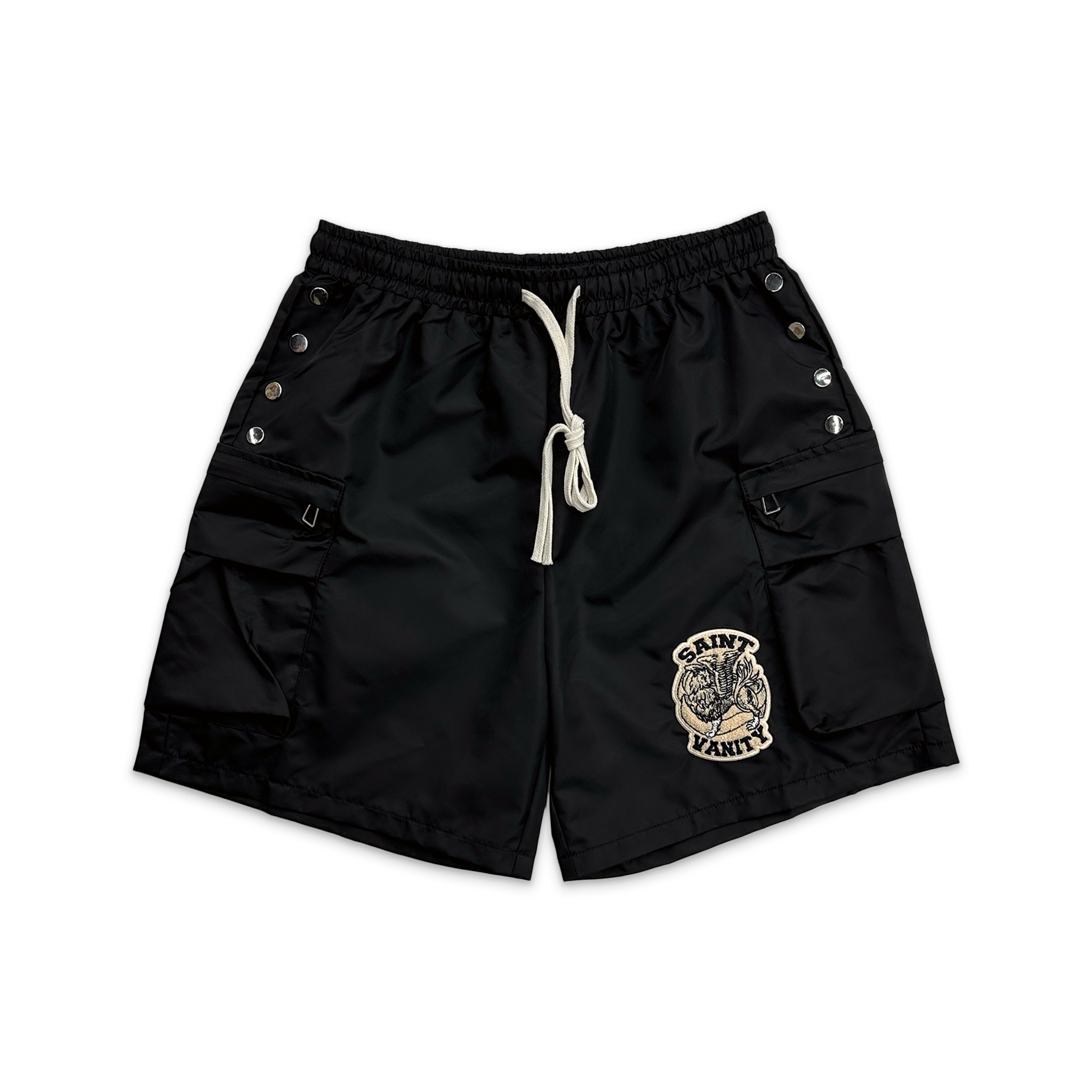 Saint Vanity, Logo Cargo Nylon Shorts "Black"
