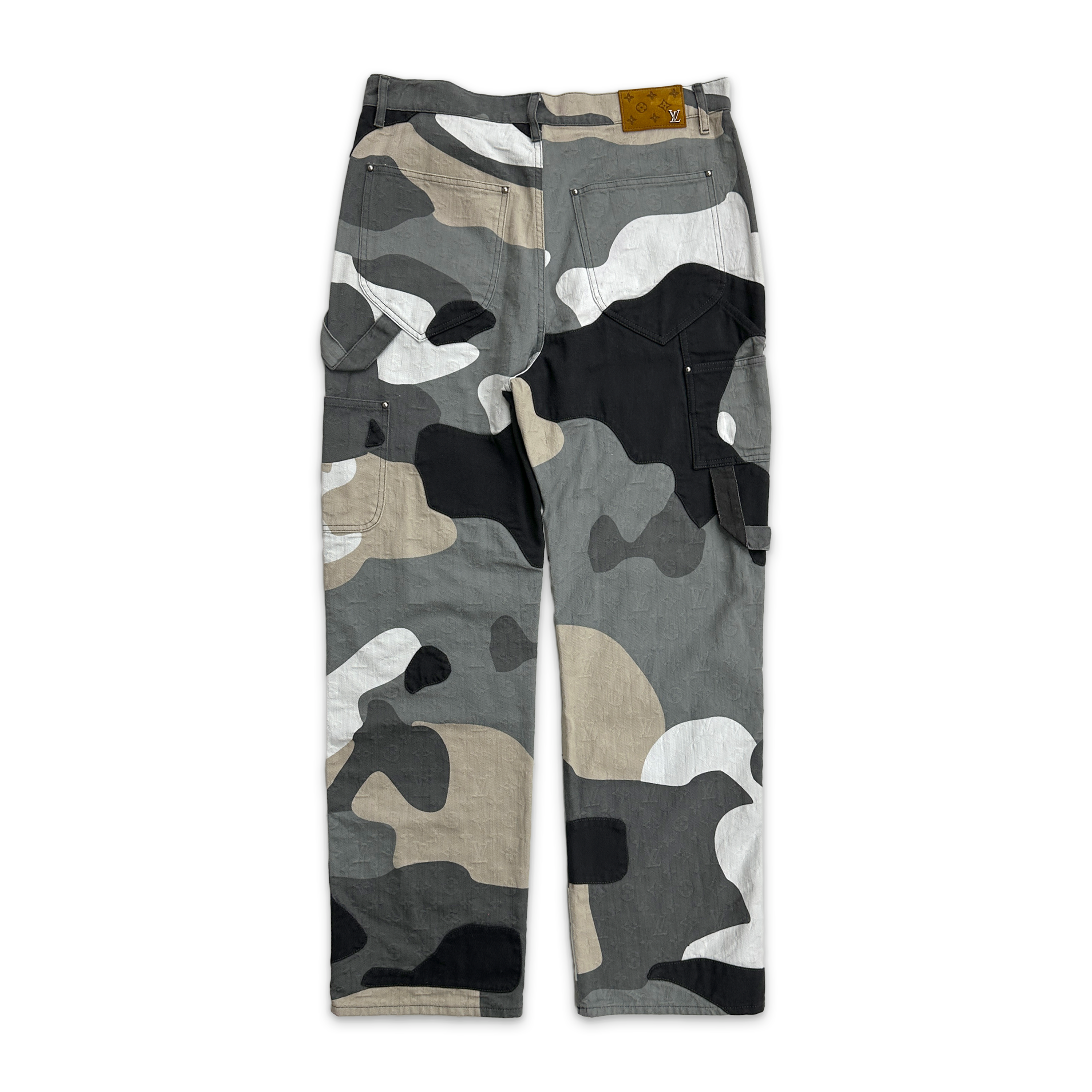 Louis Vuitton, Kid Super Patchworked Portrait Denim Pants "Beige Black"