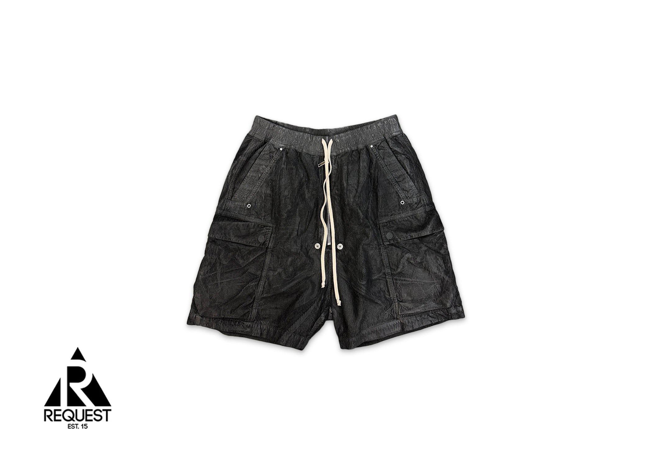 Rick Owens DRKSHDW, Cargo Bela Shorts "Black Foil Corduroy"