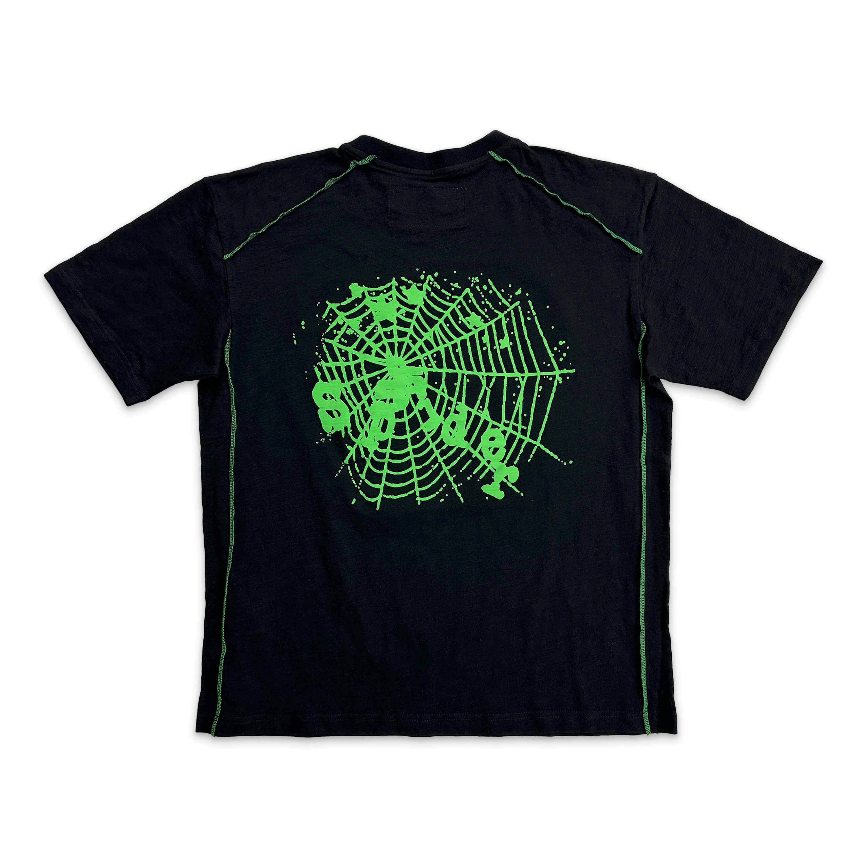 Sp5der, Contrast Stitch Slub Tee "Black/Green"