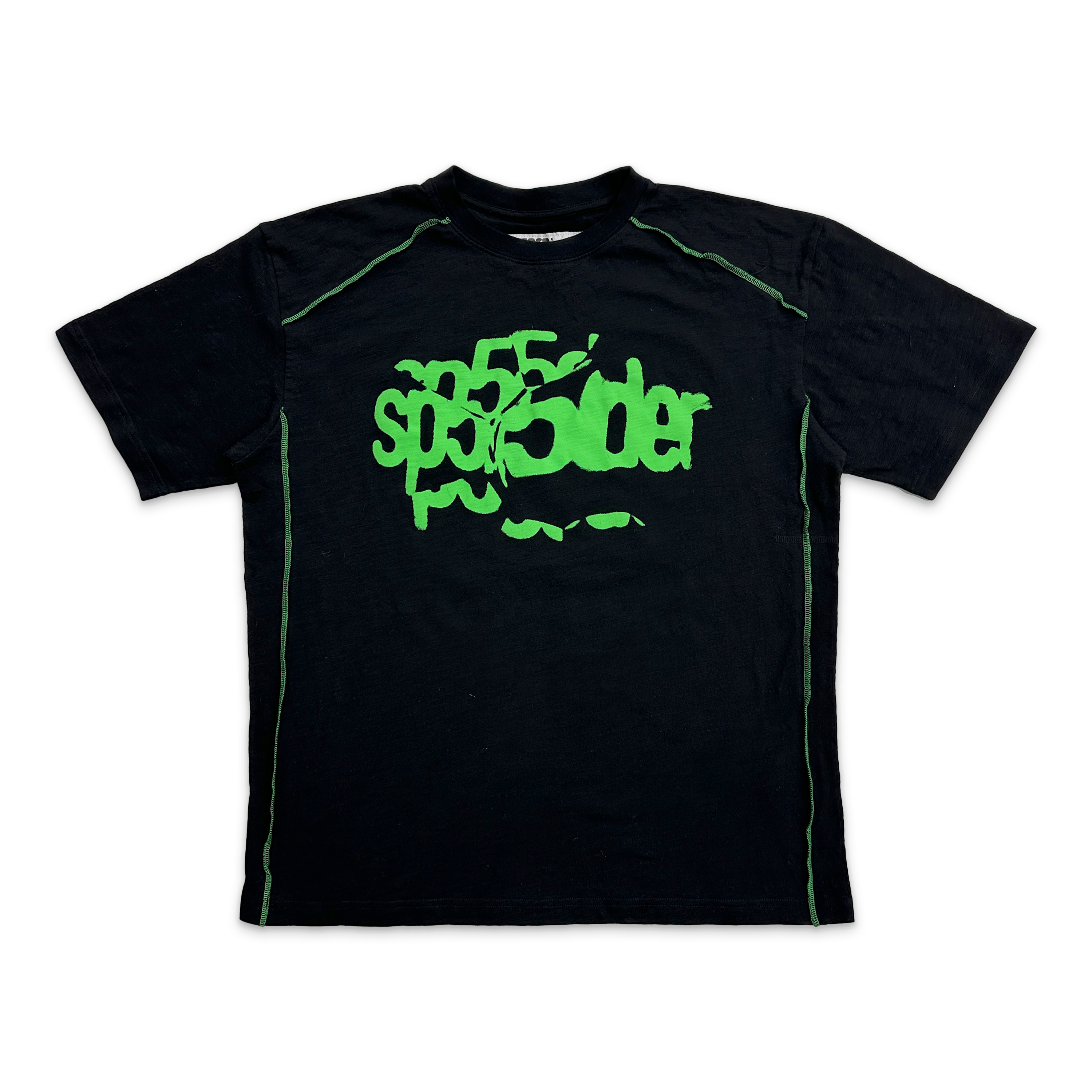 Sp5der, Contrast Stitch Slub Tee "Black/Green"
