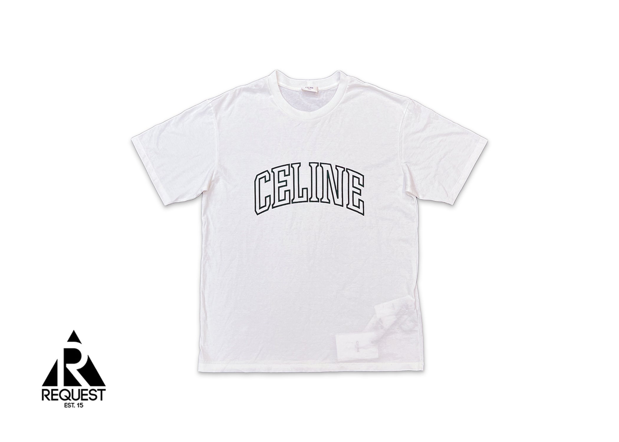 Celine, Loose Fit Cracked Logo Tee "White/Green"