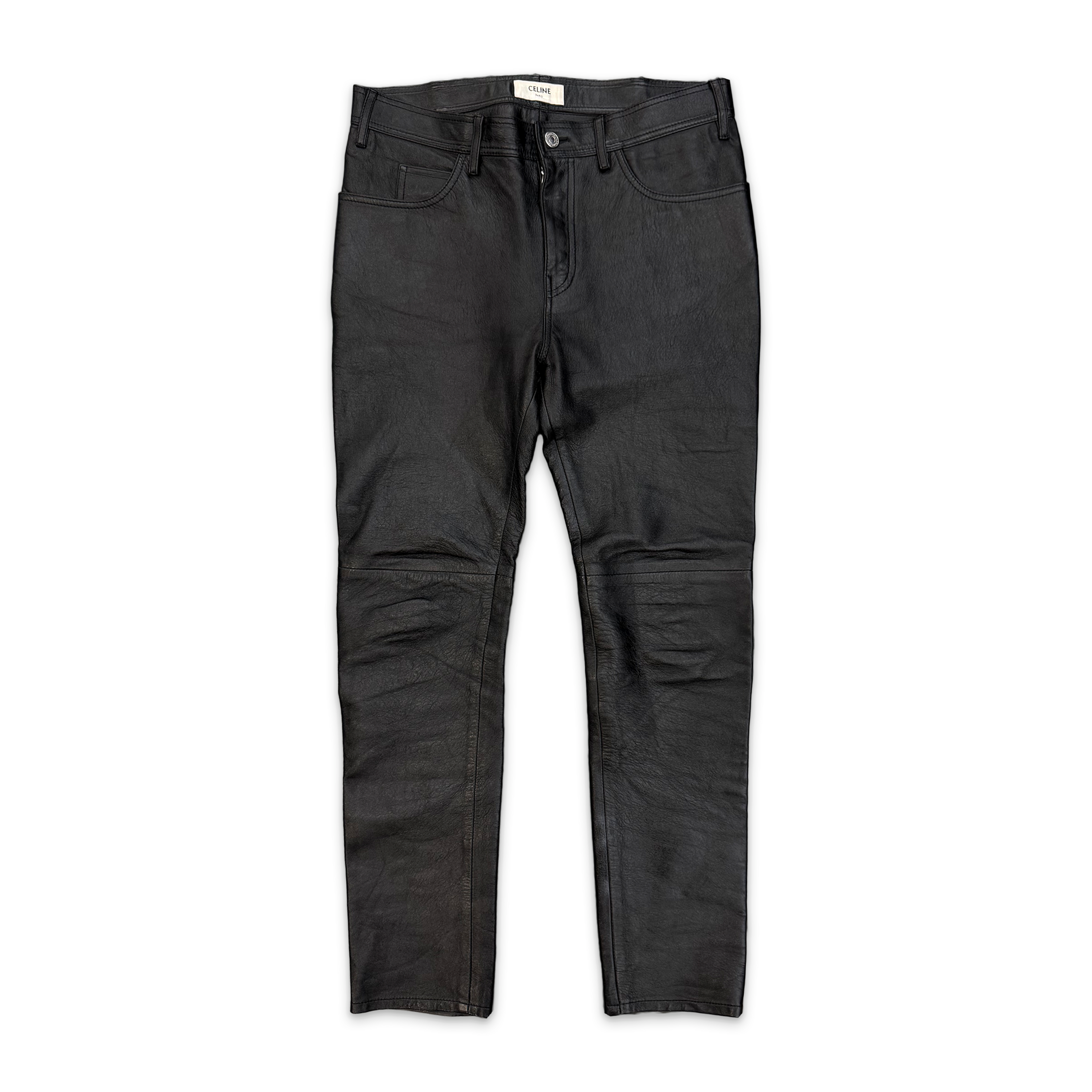Celine, Panelled Full-Grain Leather Trousers "Black"