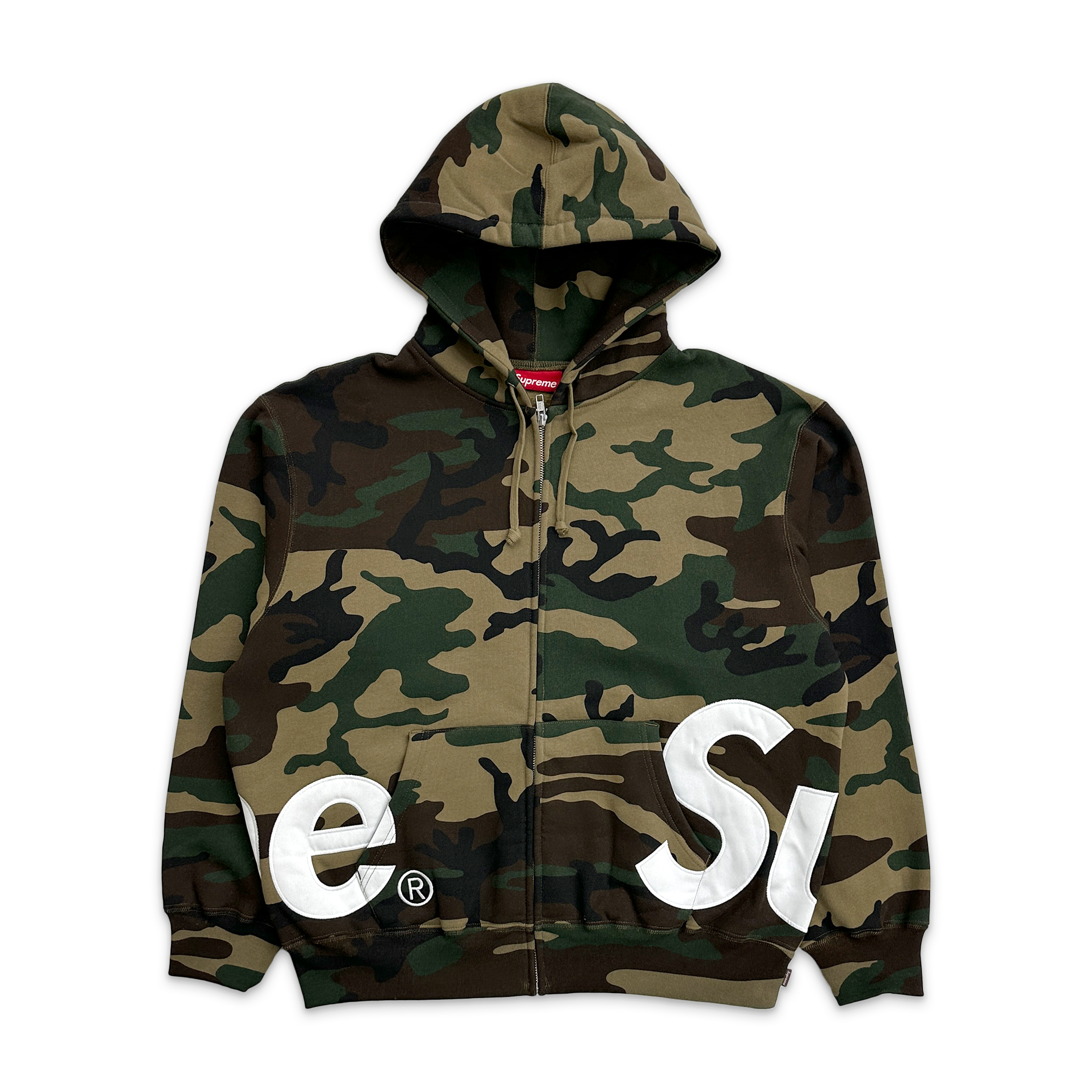 Supreme, Big Logo Zip Up Hooded Sweatshirt "Woodland Camo"