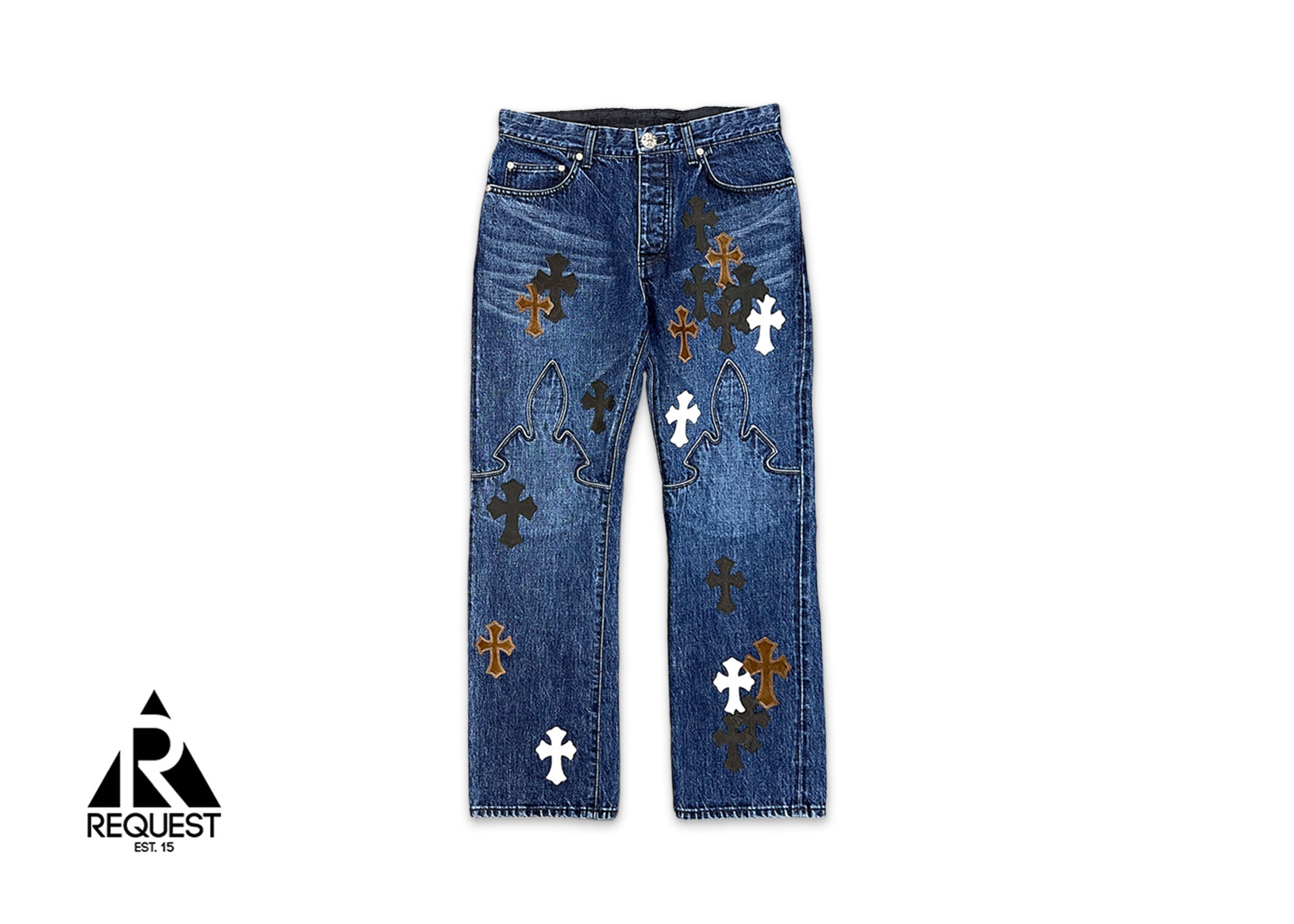 Chrome Hearts, Indigo Fleur Denim "Brown Black & White Crosses"