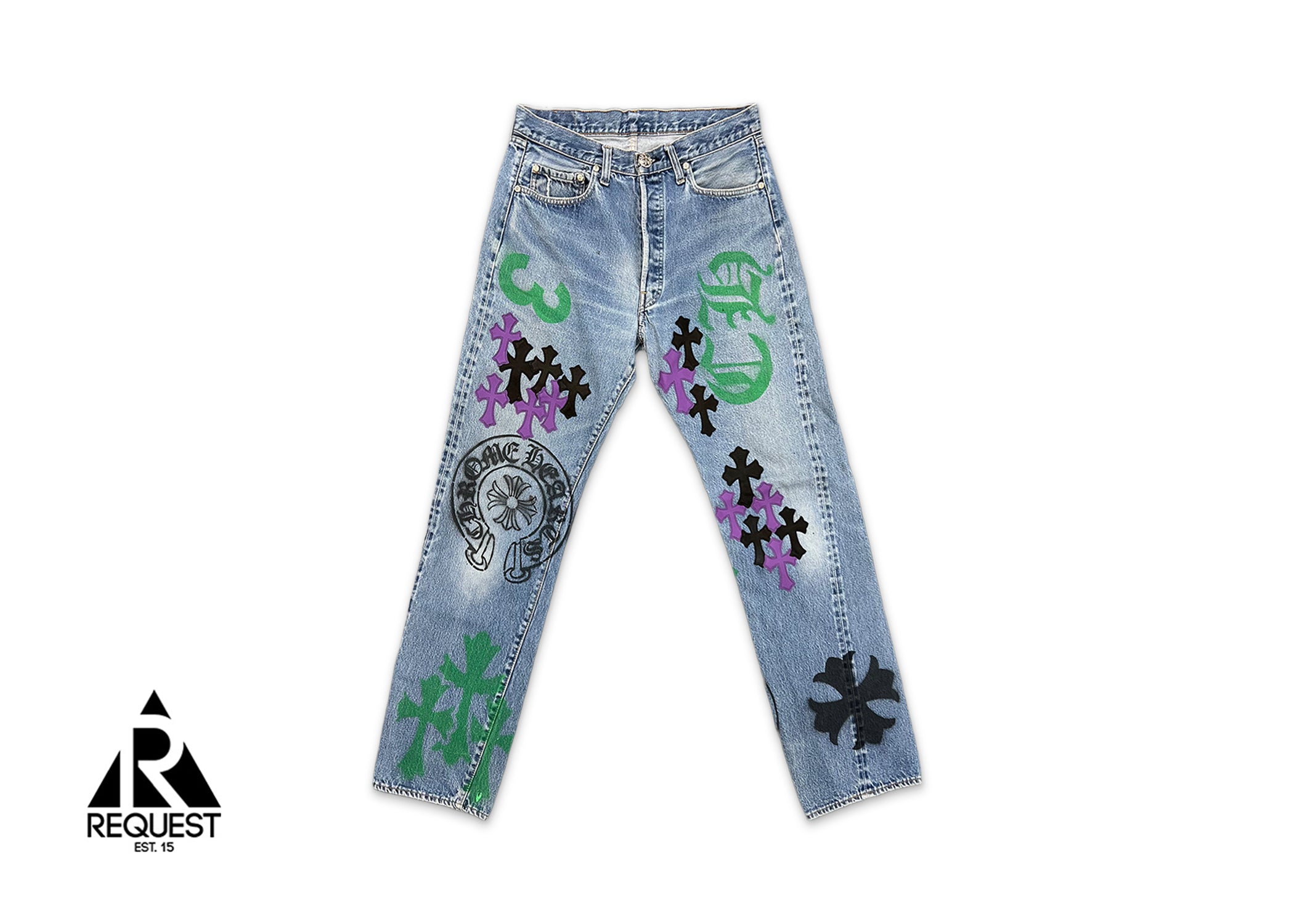 Chrome Hearts Levi's Light Wash Stencil Denim "Black & Purple Crosses"