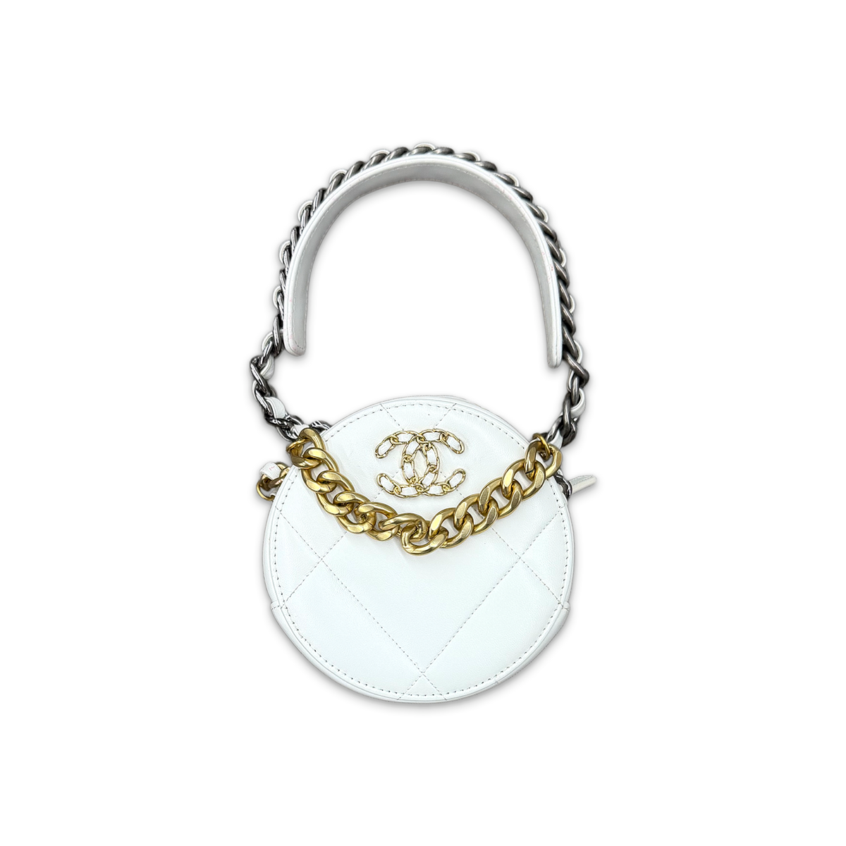 19 Round Cannage Leather Bag "White"