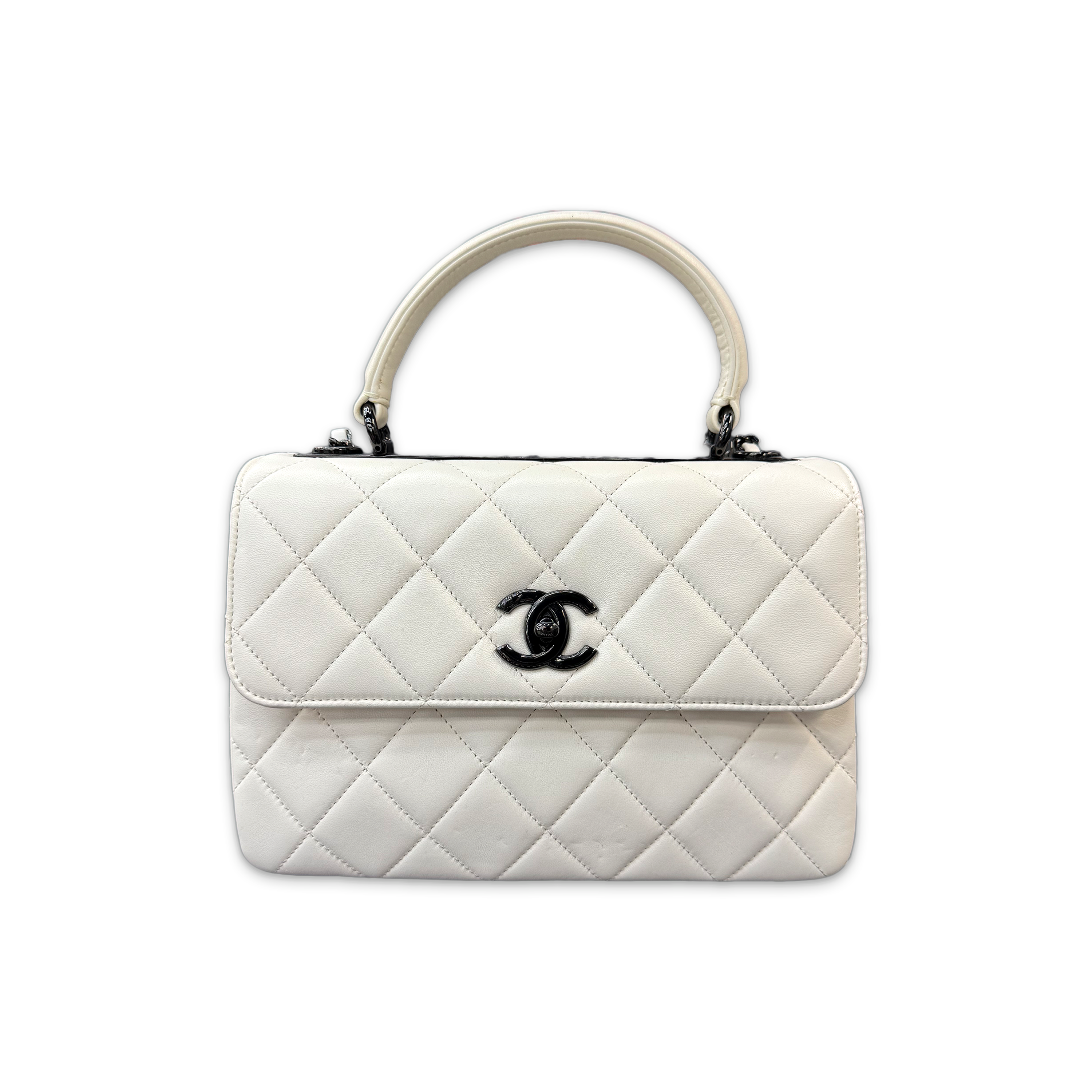 Chanel, Medium Lambskin Quilted Flap Dual Handle Bag "White"