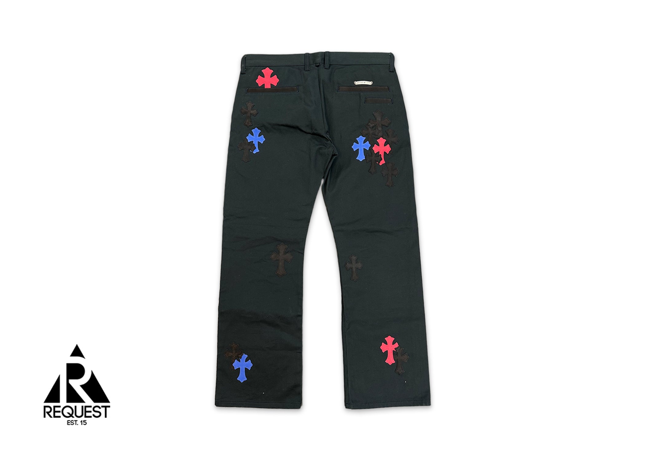 Chrome Hearts, Black Chino Pants "Blue Red Black Crosses"