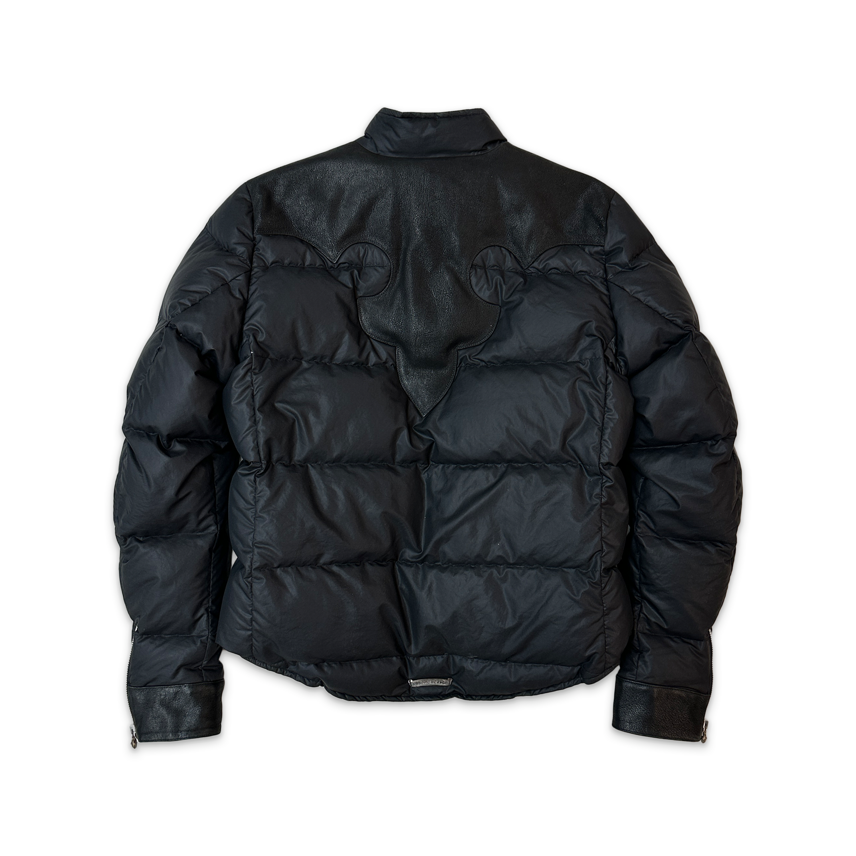 Nylon Leather Patch Puffer Jacket "Black"