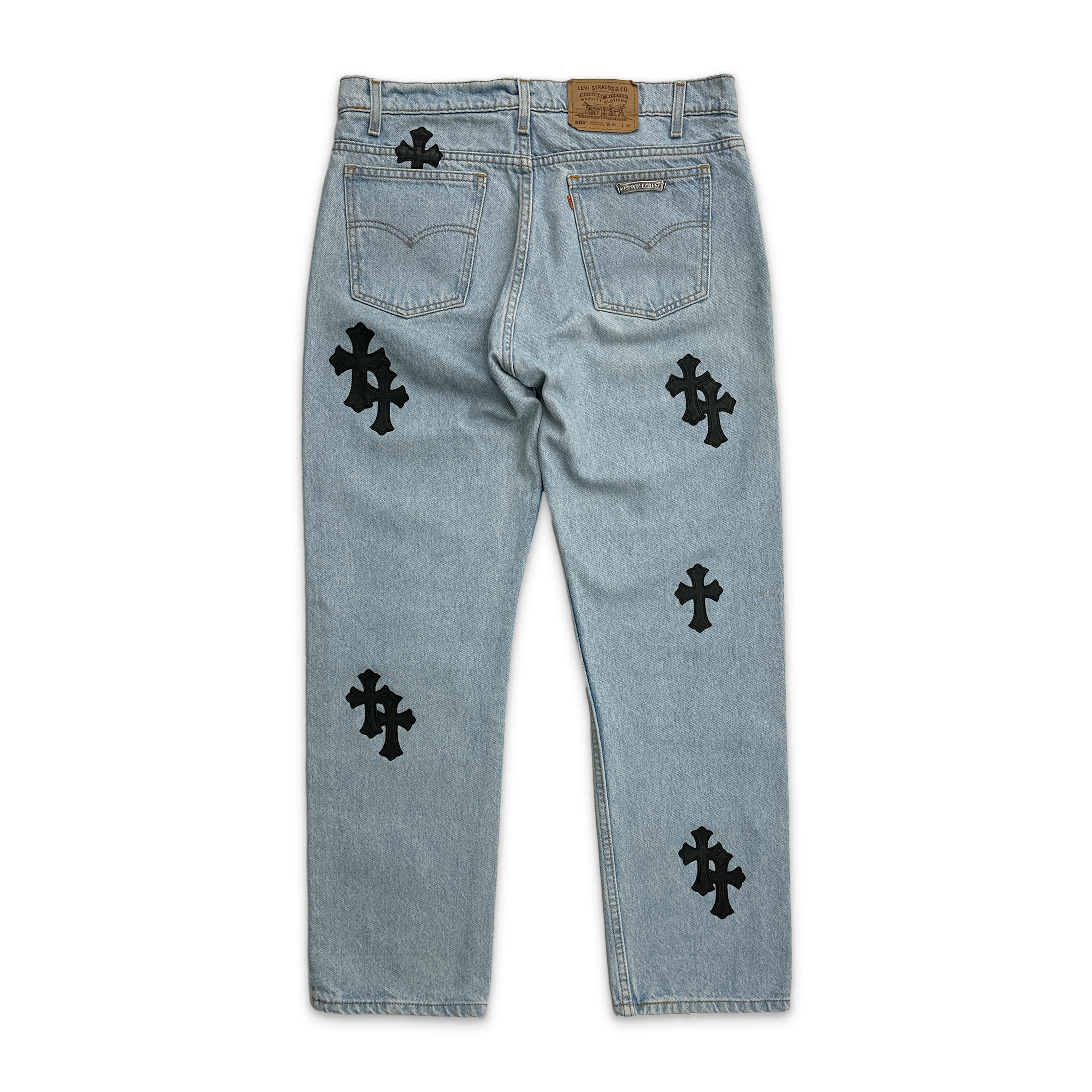 Chrome Hearts, Light Wash 505 Levi's Denim "Black Crosses"
