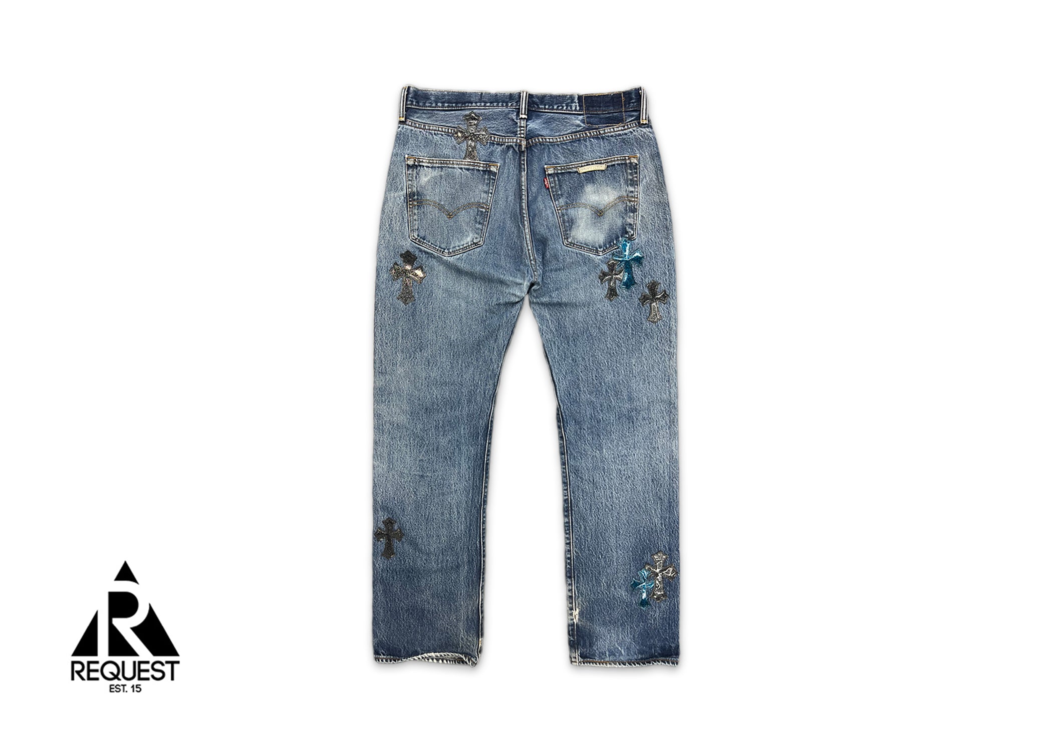 Chrome Hearts, Medium Wash Levi’s Denim St.Barth Exclusive "Glitter Crosses"