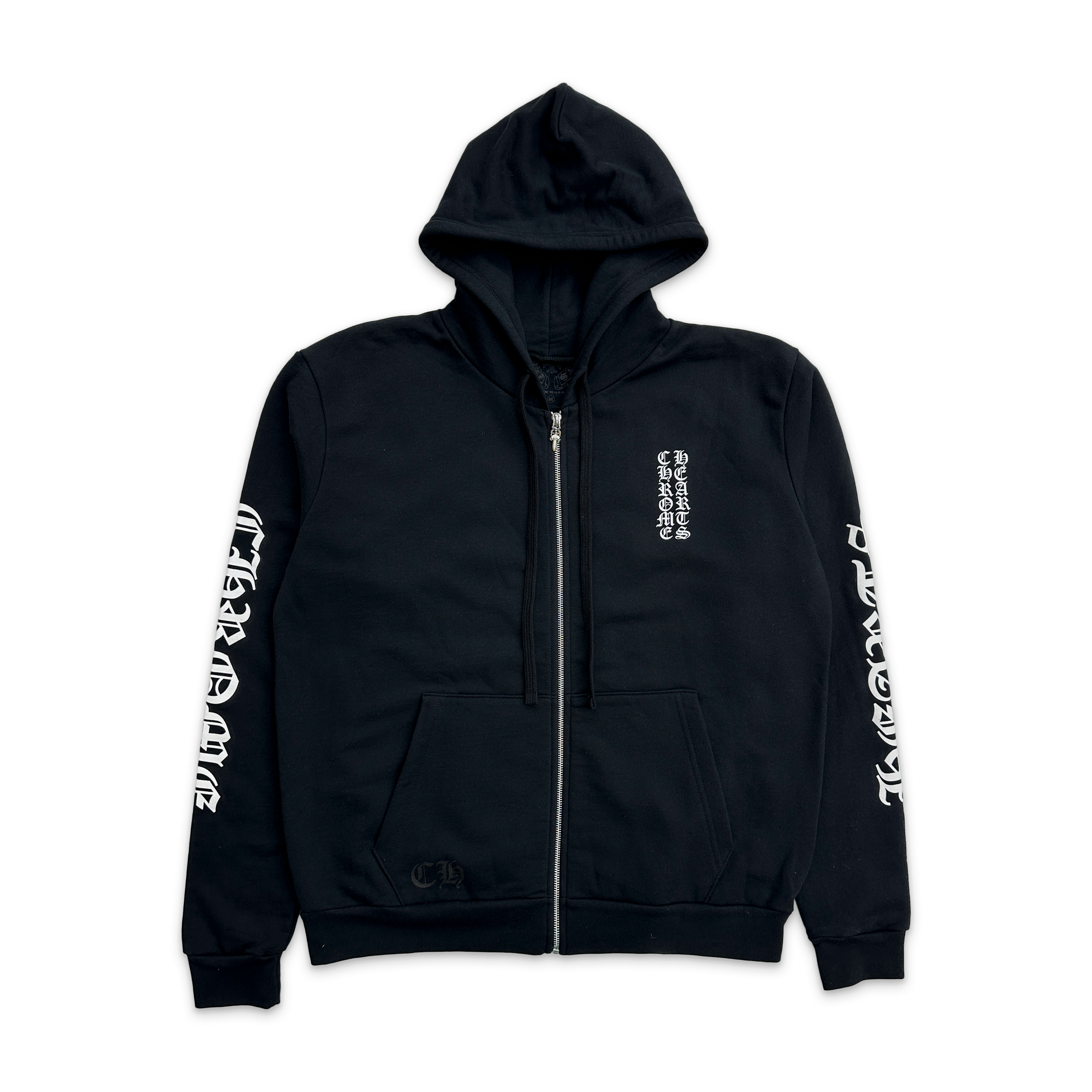 Chrome Hearts, Vertical Logo Zip Up Hoodie "Black White"