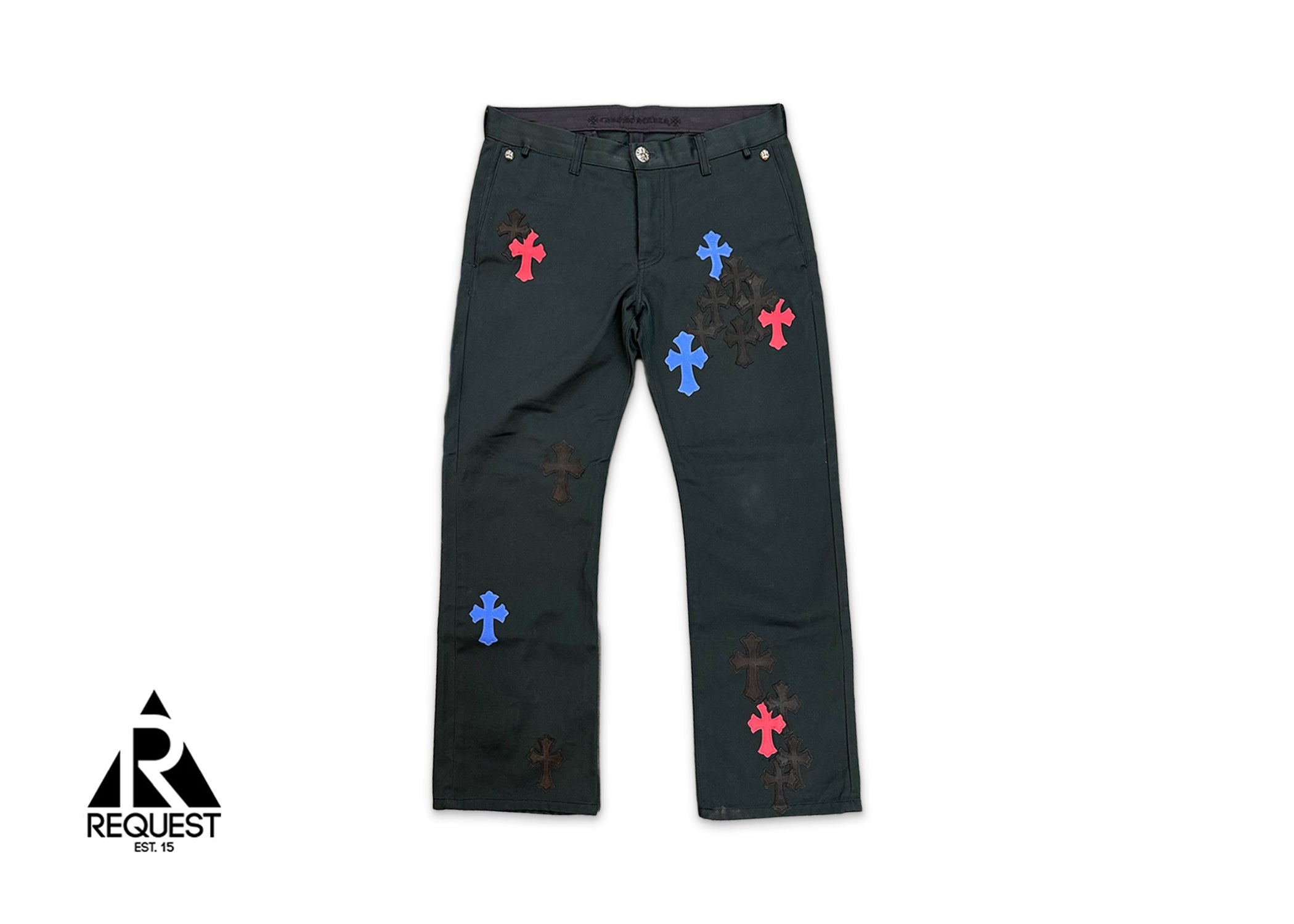 Chrome Hearts, Black Chino Pants "Blue Red Black Crosses"
