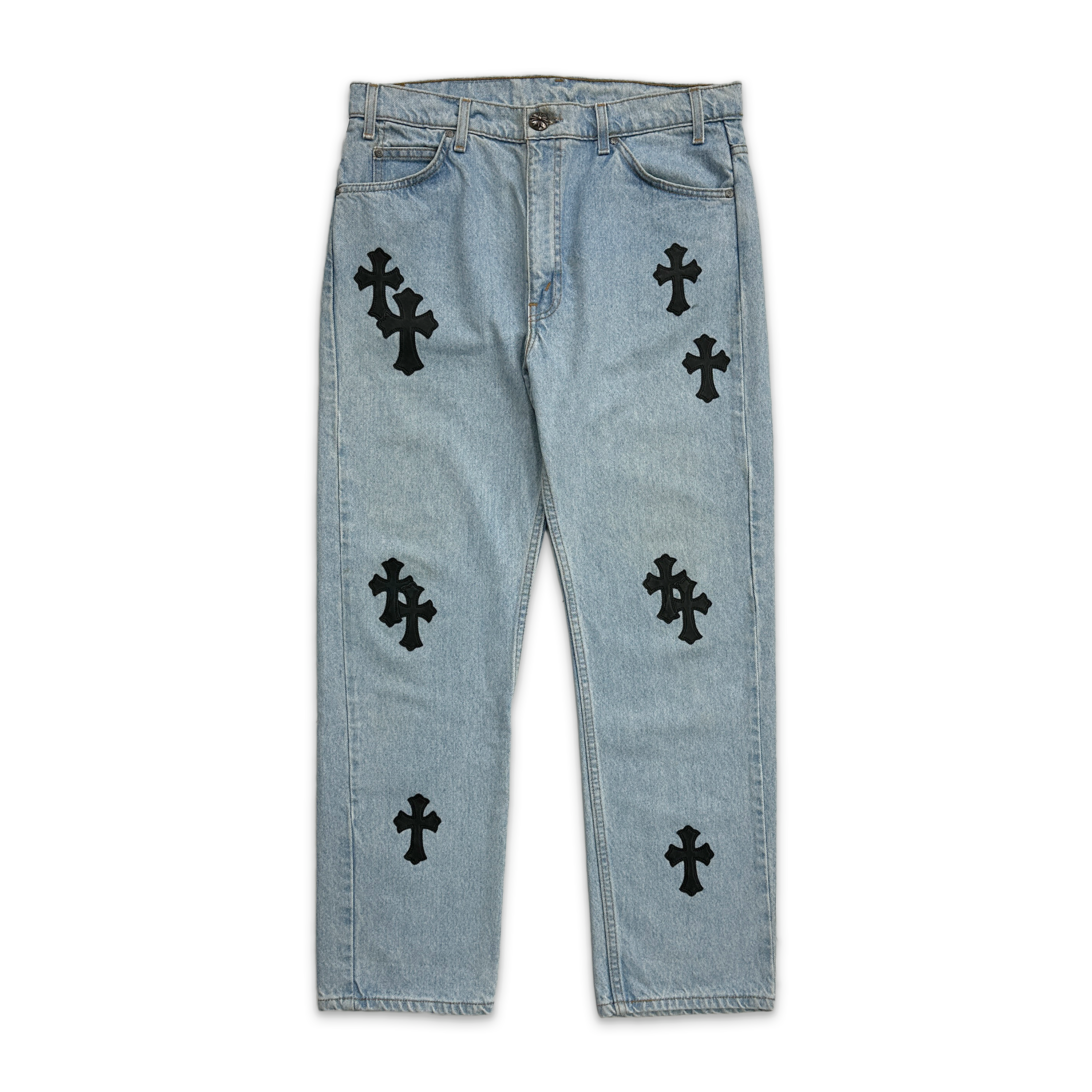 Chrome Hearts, Light Wash 505 Levi's Denim "Black Crosses"