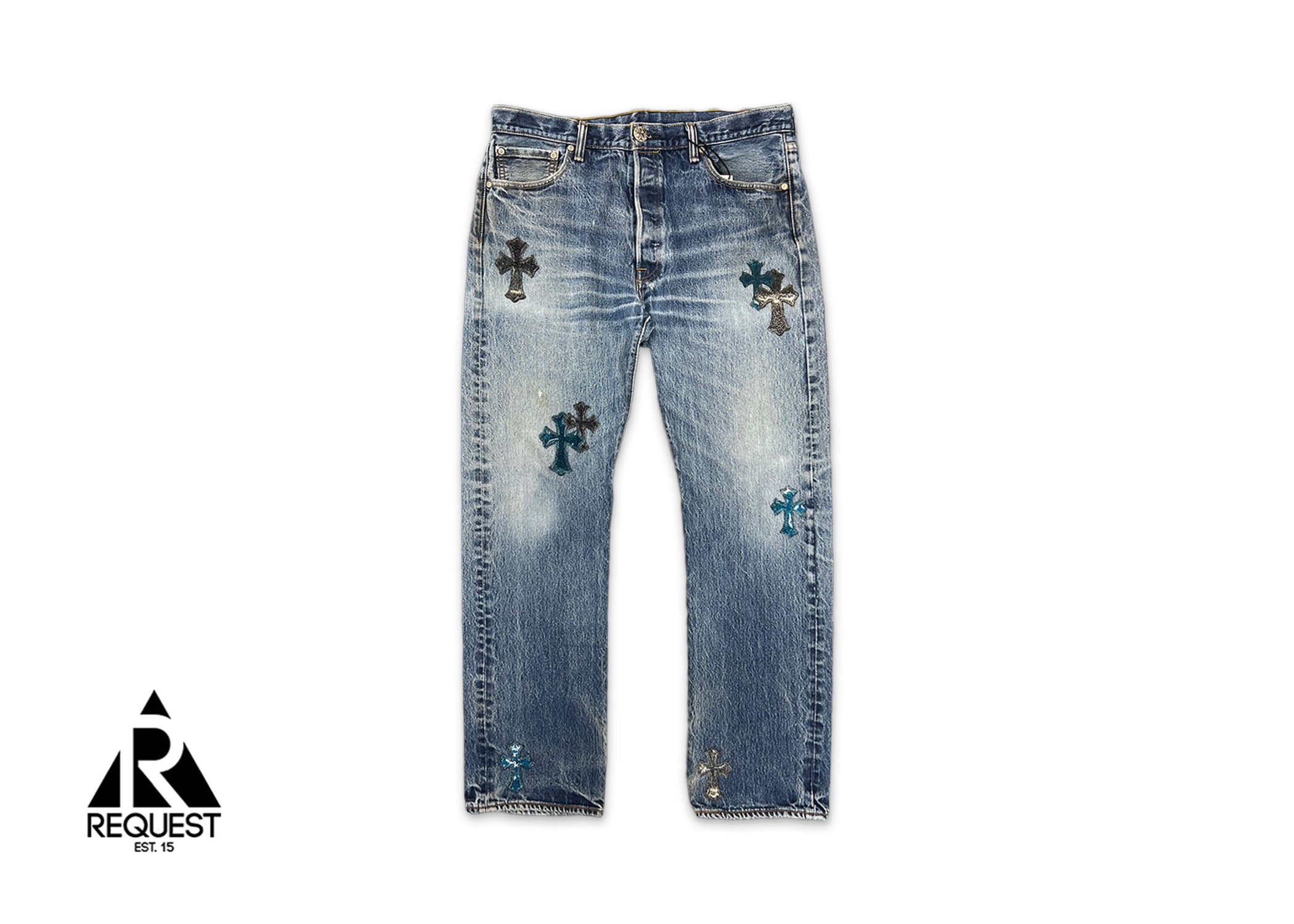 Chrome Hearts, Medium Wash Levi’s Denim St.Barth Exclusive "Glitter Crosses"