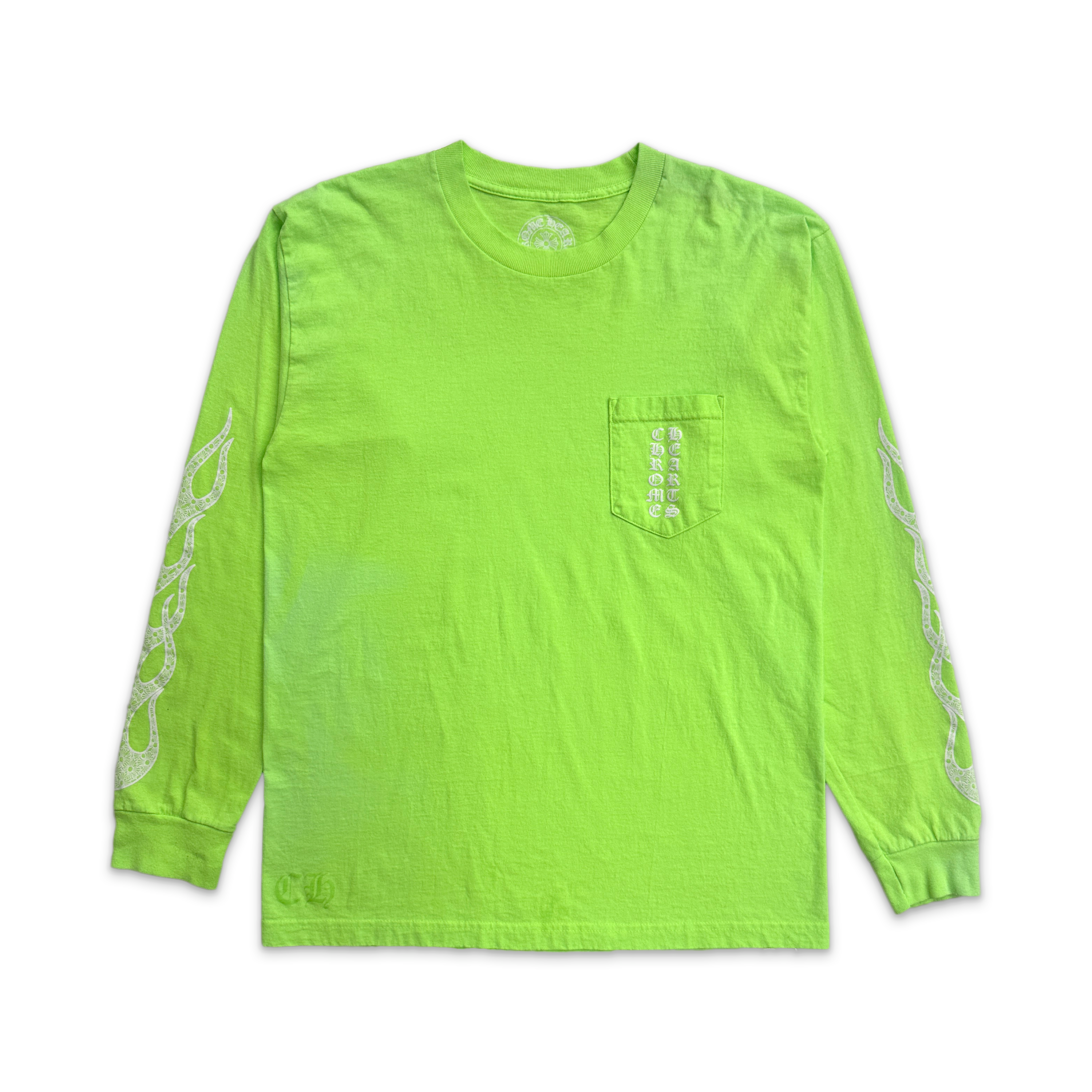 Chrome Hearts, Flame Sleeve L/S Tee "Neon Green"