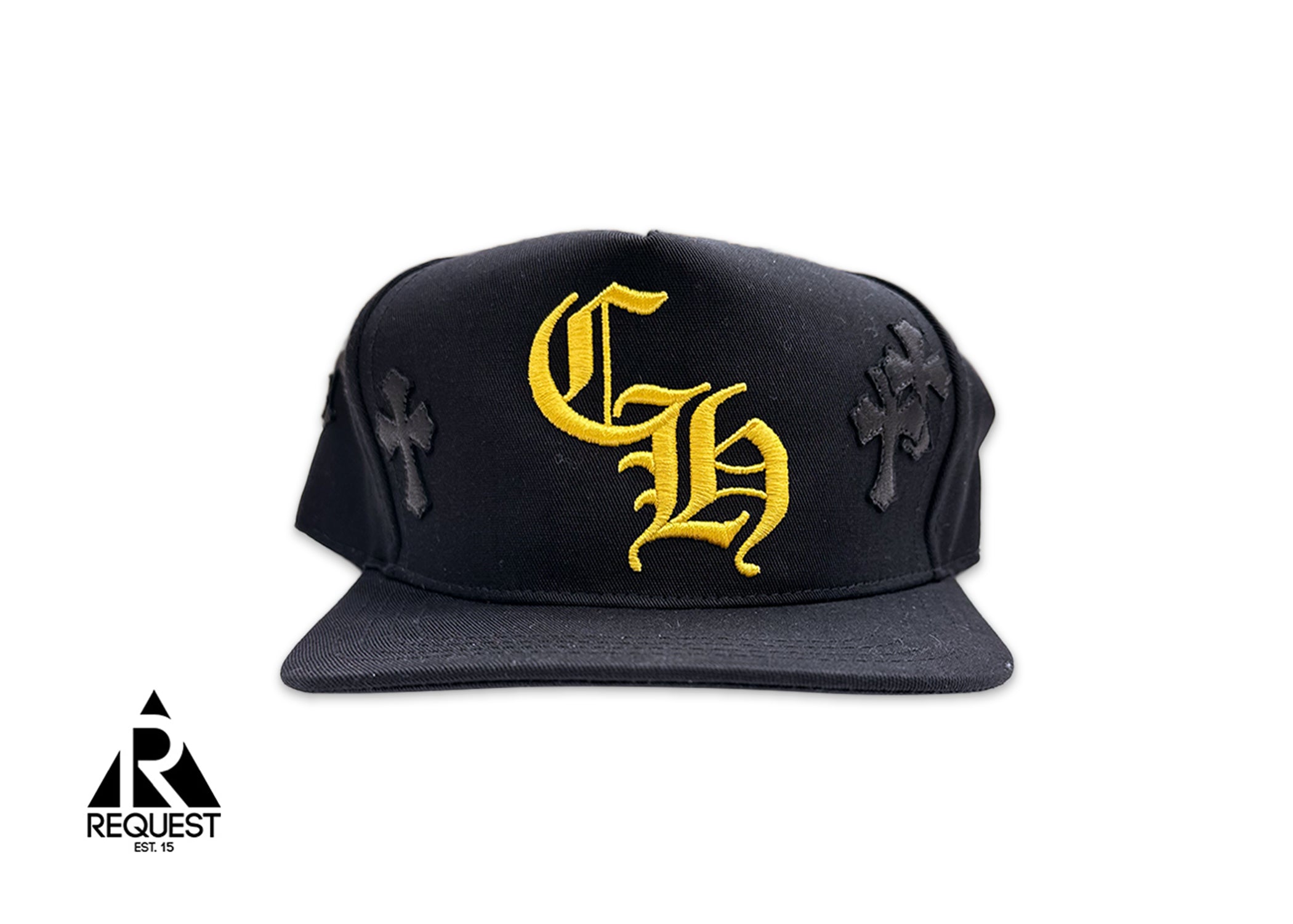 Chrome Hearts, Black Leather Crosses Snapback "Yellow"