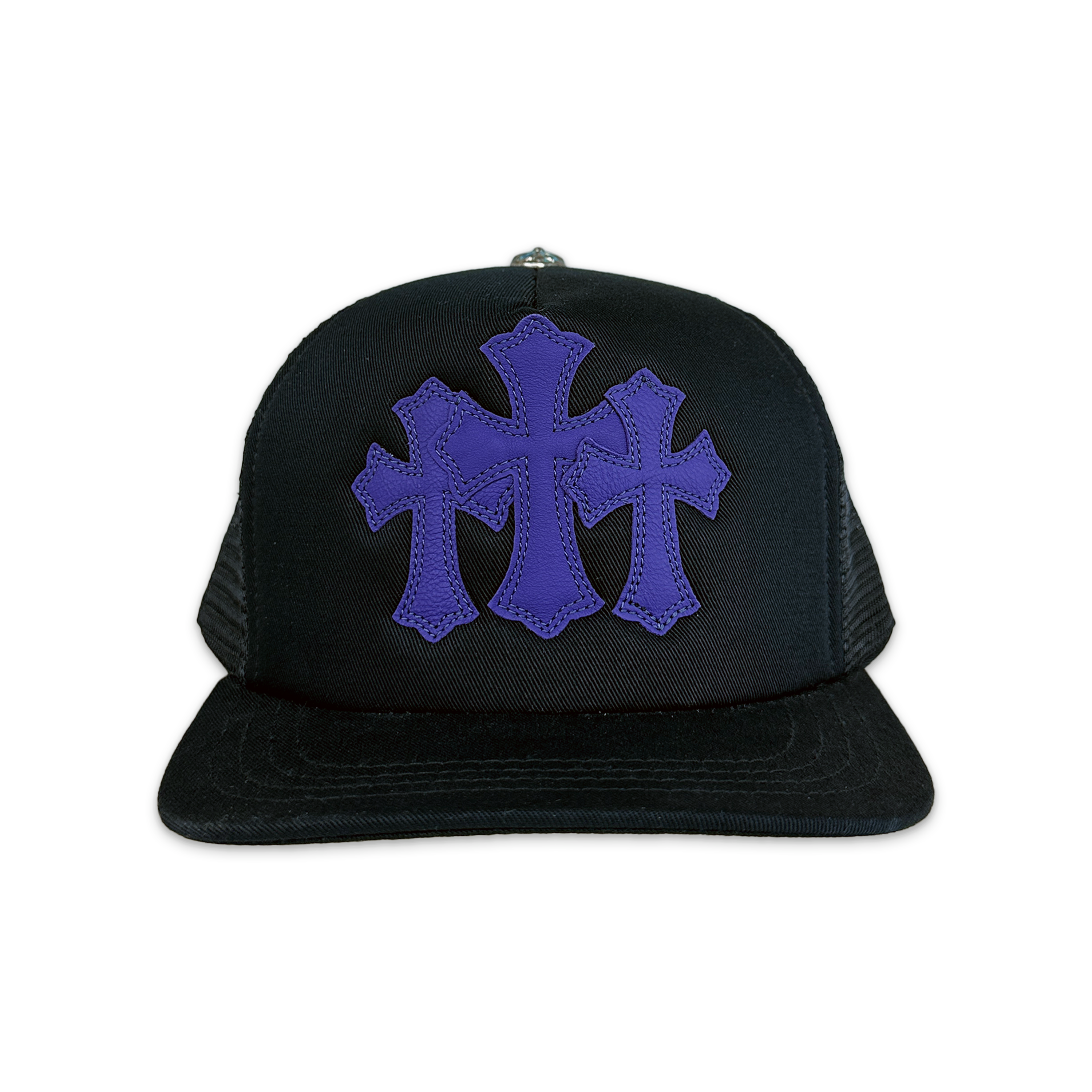 Purple Leather Triple Cross Trucker Hat "Black"
