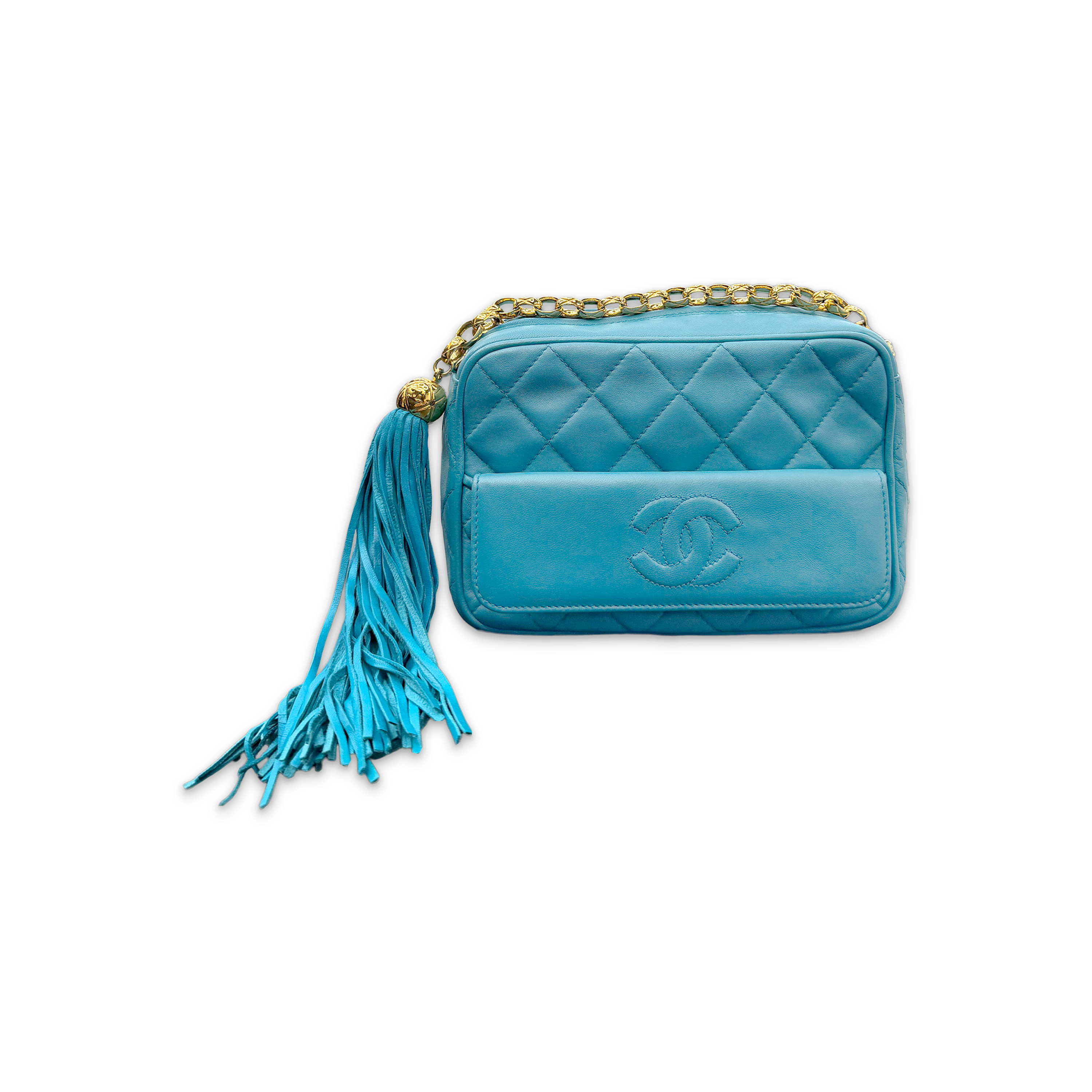 Quilted Leather Tassel CC Camera Bag "Teal"