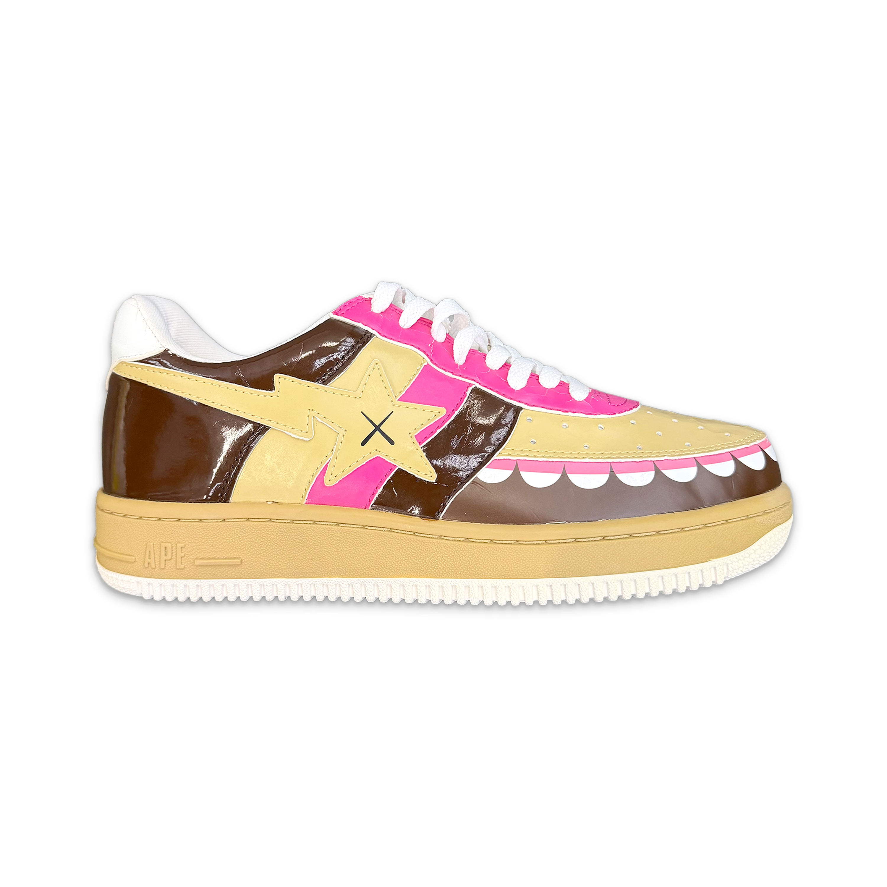 A Bathing Ape (BAPE), x Kaws Bapesta Low "Brown Pink Chomper"