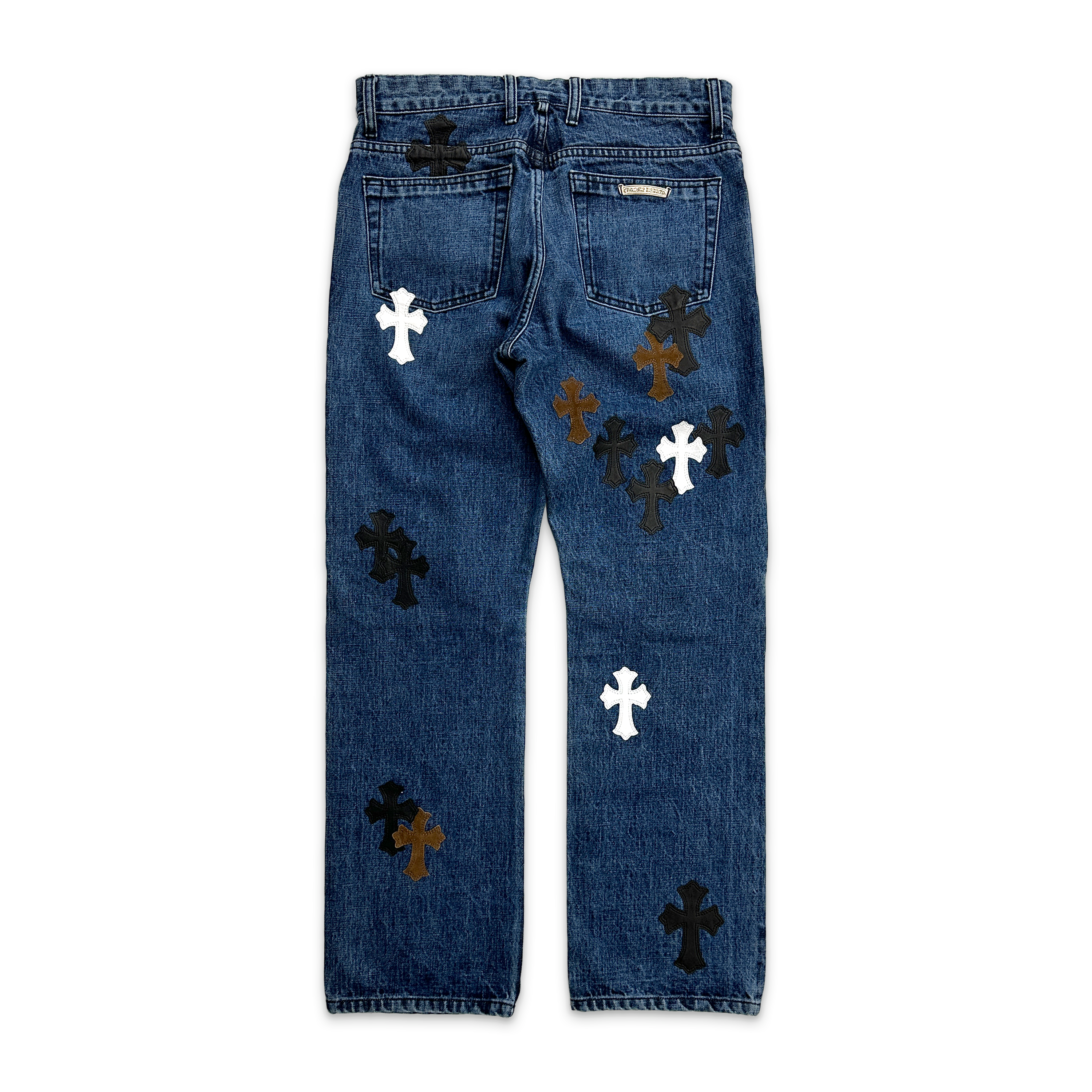 Chrome Hearts, Indigo Fleur Denim "Brown Black & White Crosses"