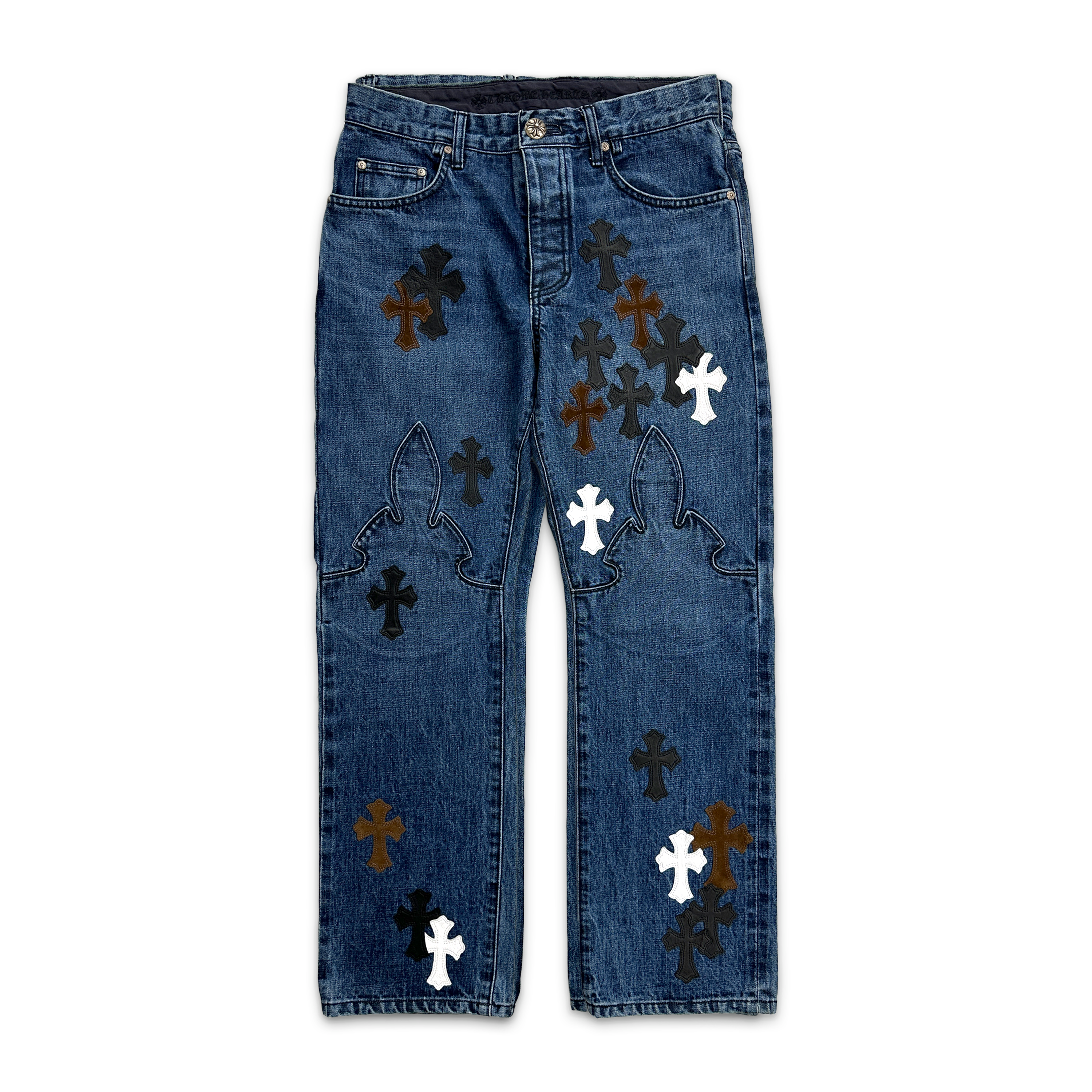 Chrome Hearts, Indigo Fleur Denim "Brown Black & White Crosses"