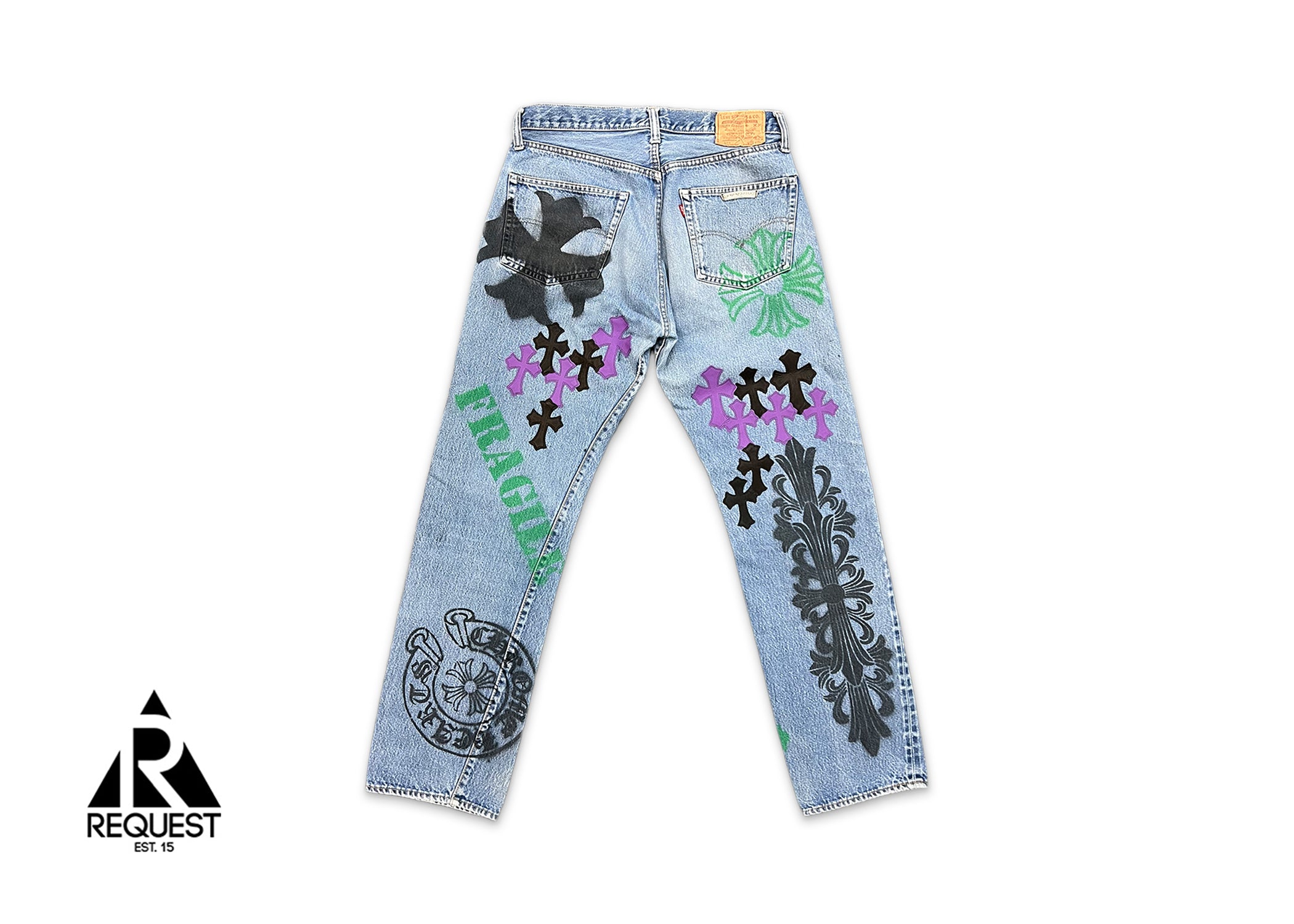 Chrome Hearts Levi's Light Wash Stencil Denim "Black & Purple Crosses"