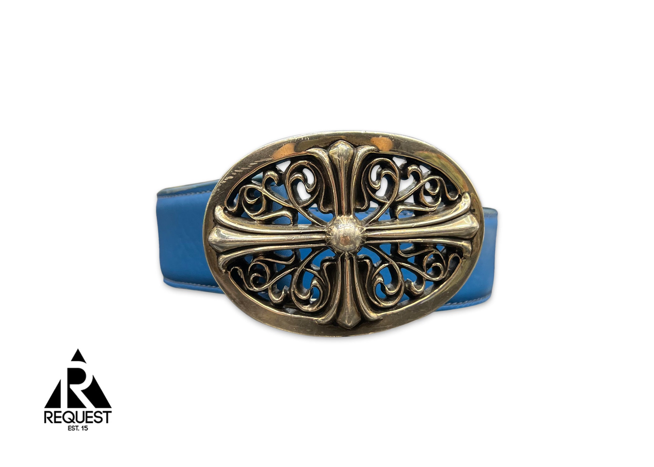 Chrome Hearts Thin Oval Cross Buckle Belt "Blue"
