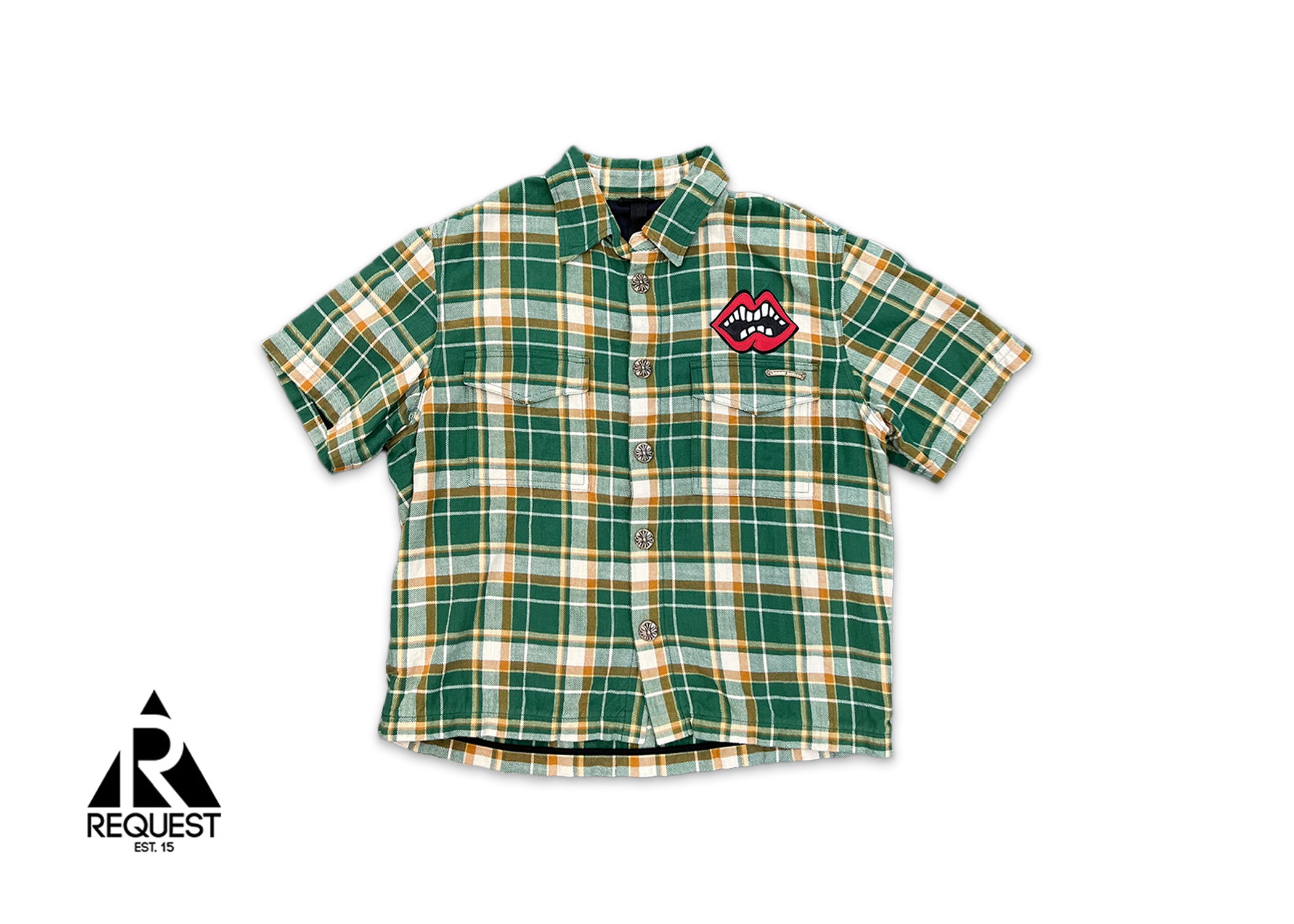 Chrome Hearts, Short Sleeve Matty Boy Chomper Flannel Shirt "Green"