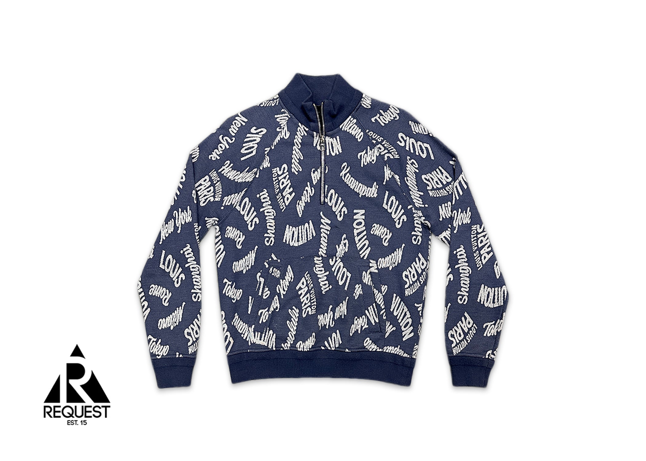 Louis Vuitton, Jacquard Cities Half Zip Sweater "Blue"
