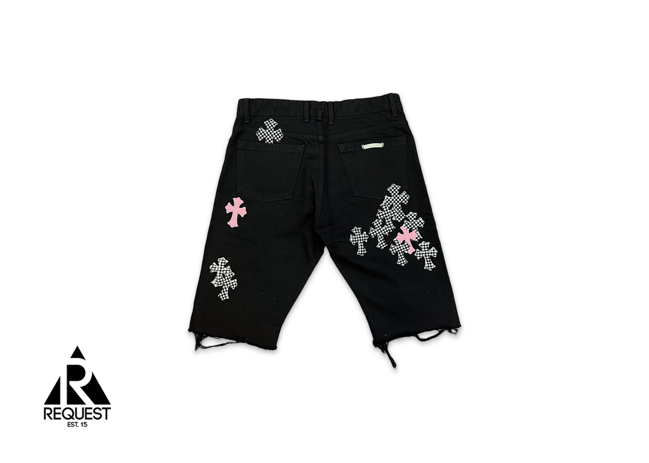 Chrome Hearts Black Fleur Denim Shorts "Pink & Checkered Crosses"