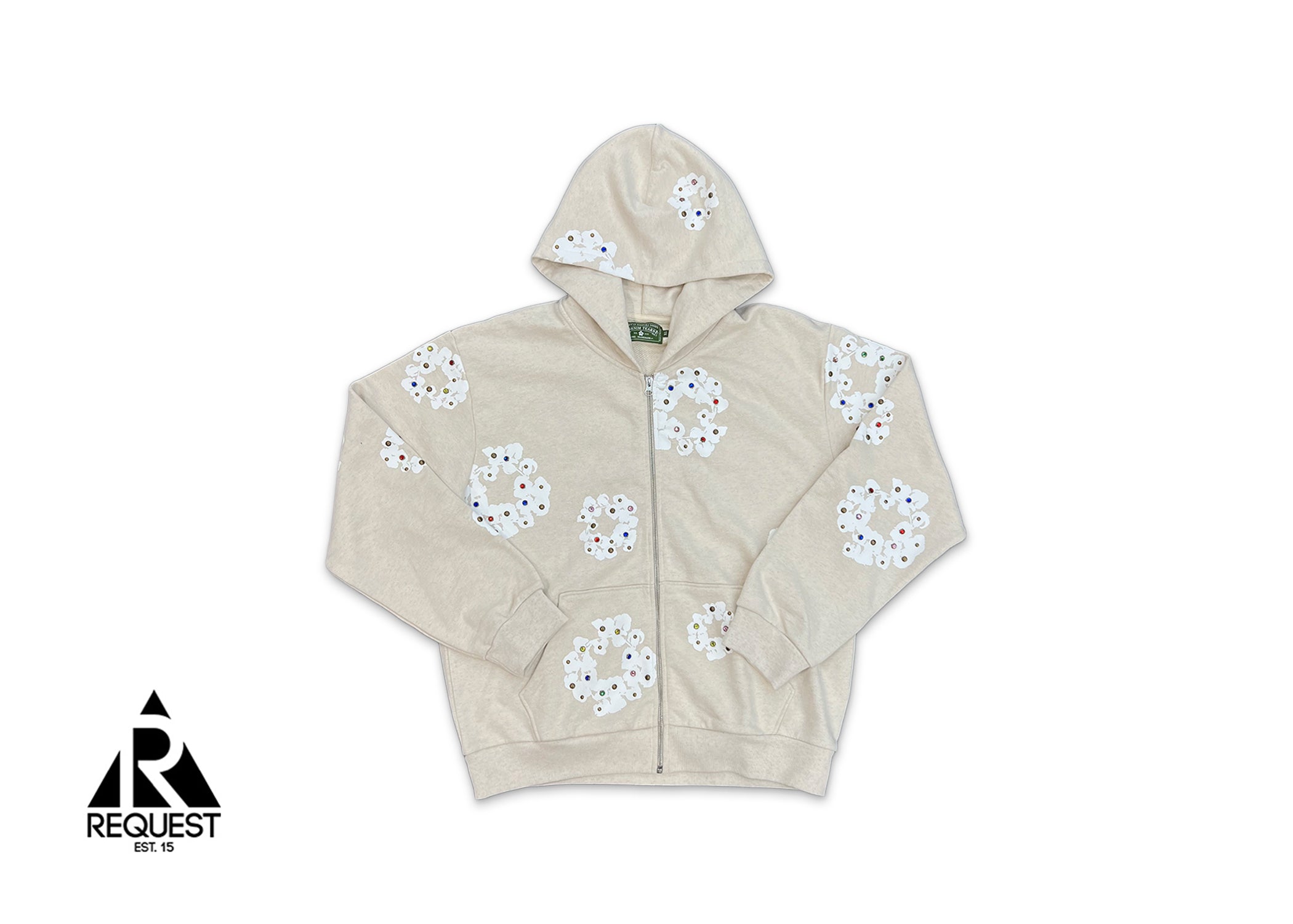 Denim Tears, Rhinestone Wreath Zip Hoodie "Oatmeal"