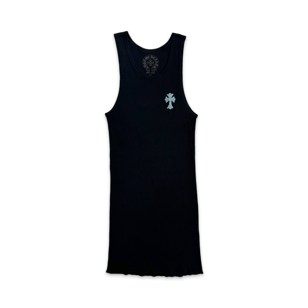 Beaded Cross Tank Top Black Blue