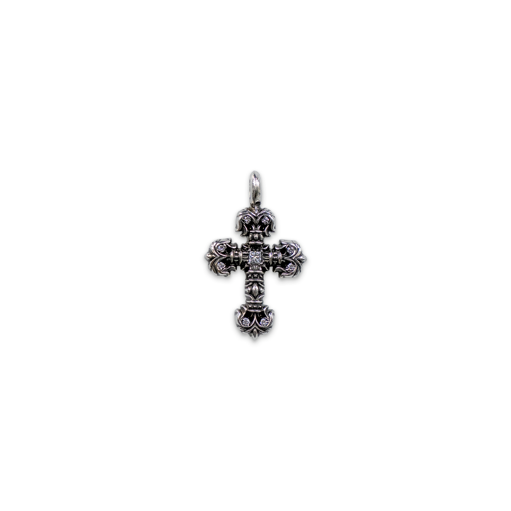 Tiny Filigree Cross Pendant w/ Diamonds