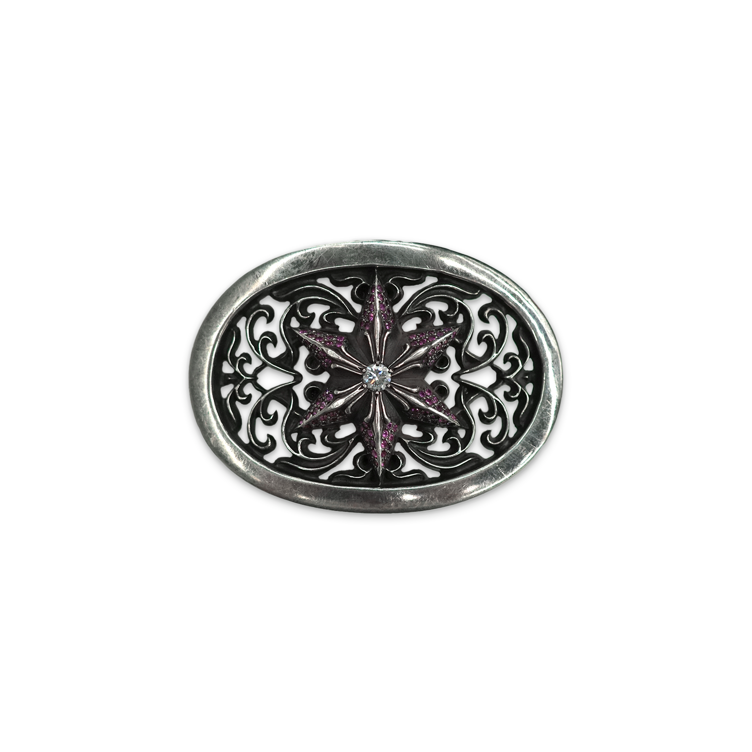Oval Star Belt Buckle With Diamond & Rubies
